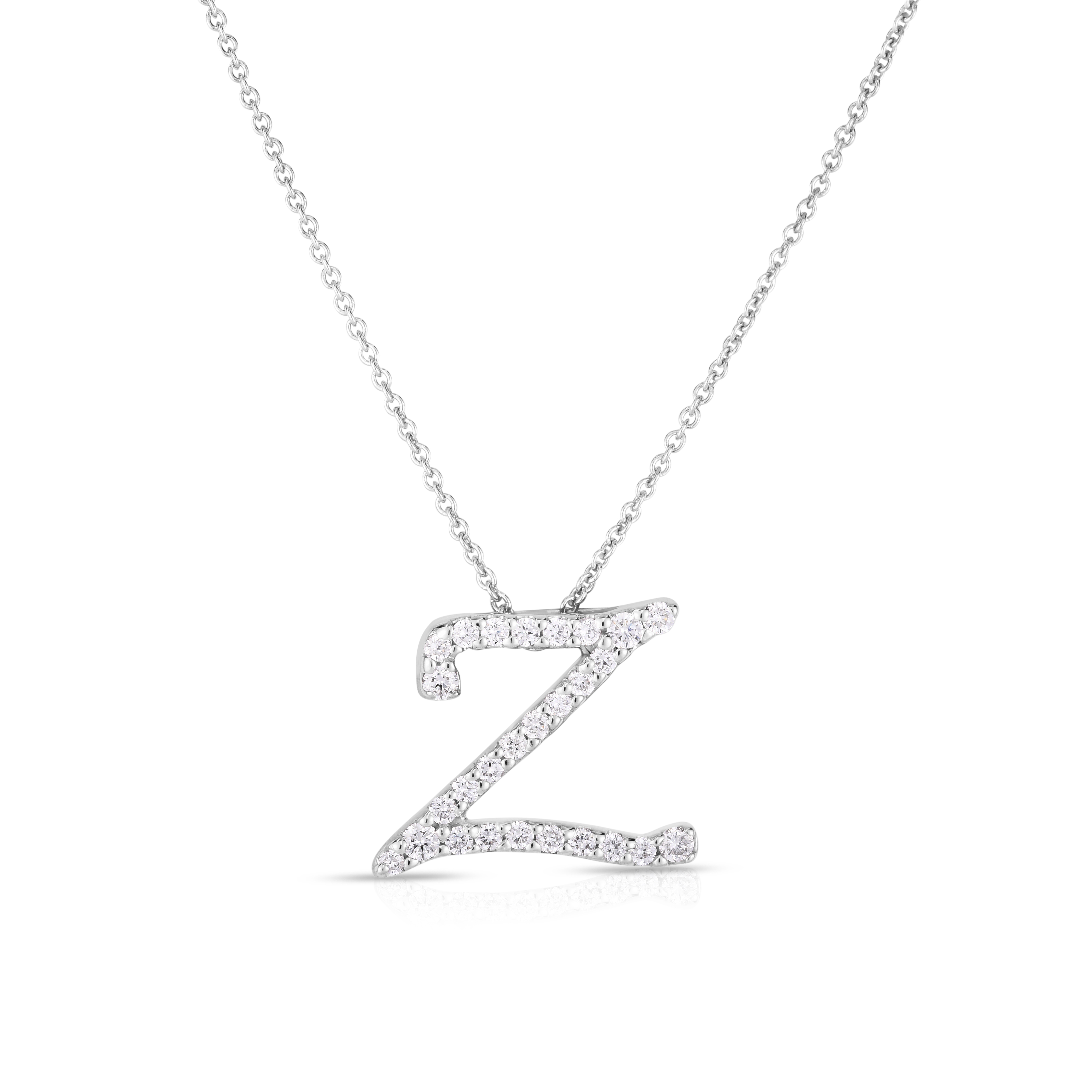 18k White Gold Tiny Treasures Diamond Cursive z Necklace