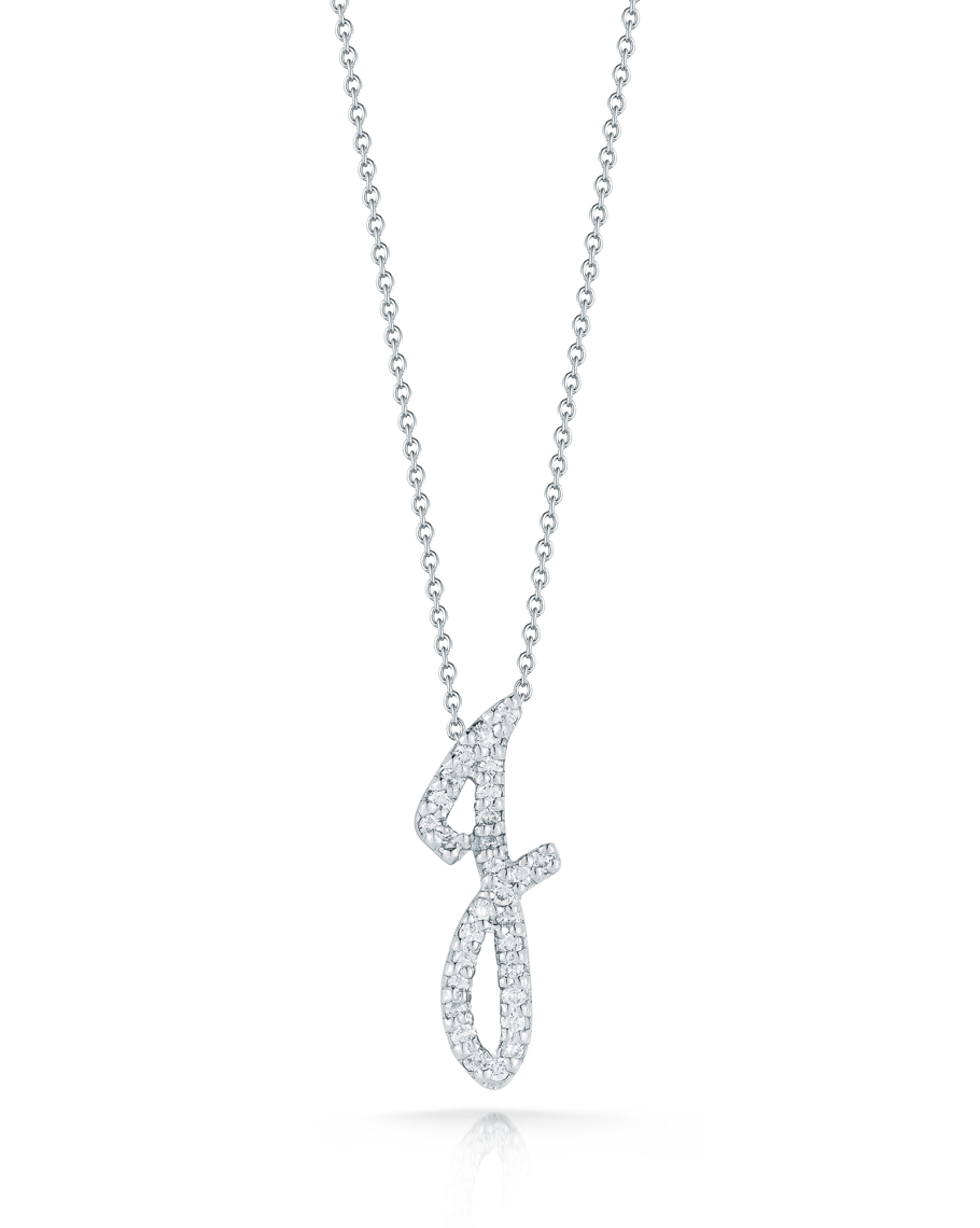 18k White Gold Tiny Treasures Diamond Cursive j Necklace