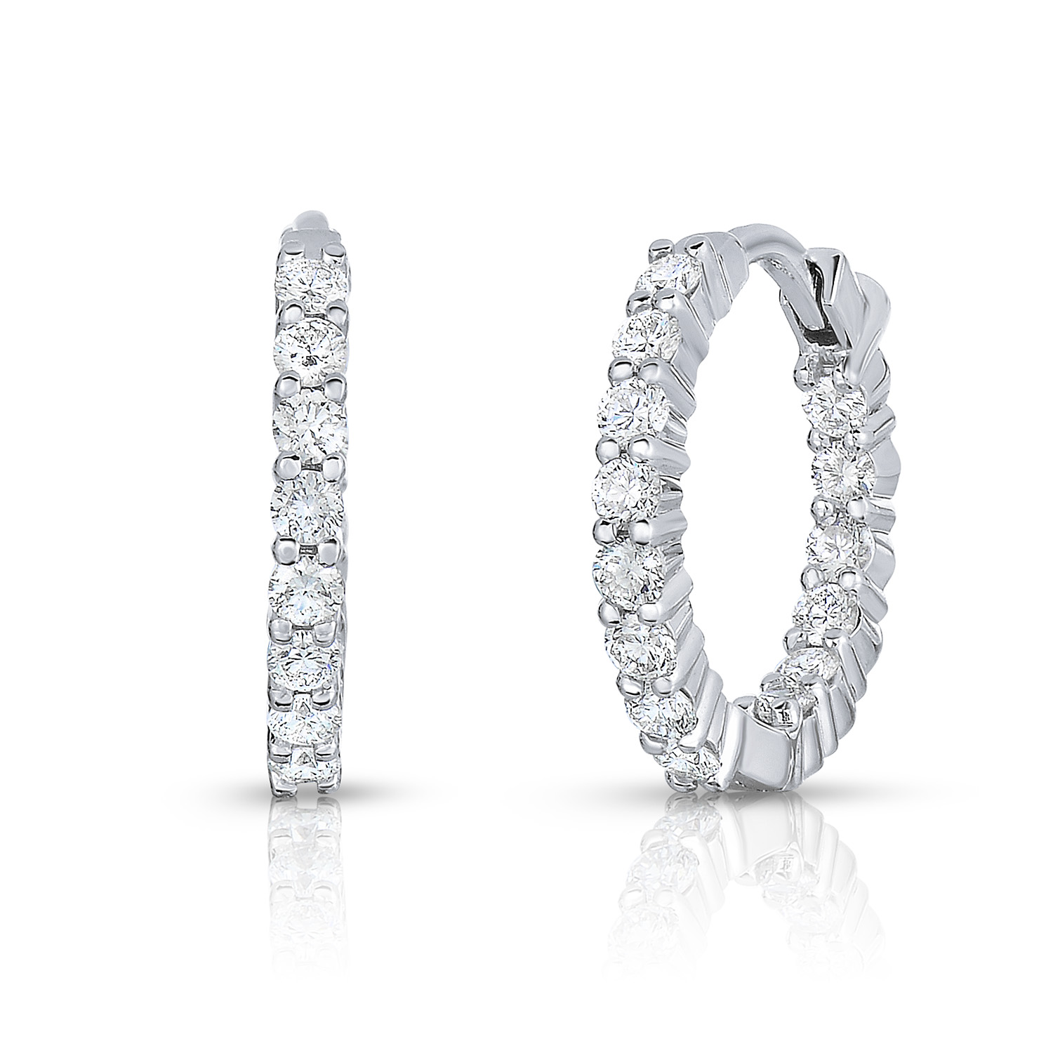 18k White Gold The Perfect Diamond HoopÂ® Inside Outside Earrings