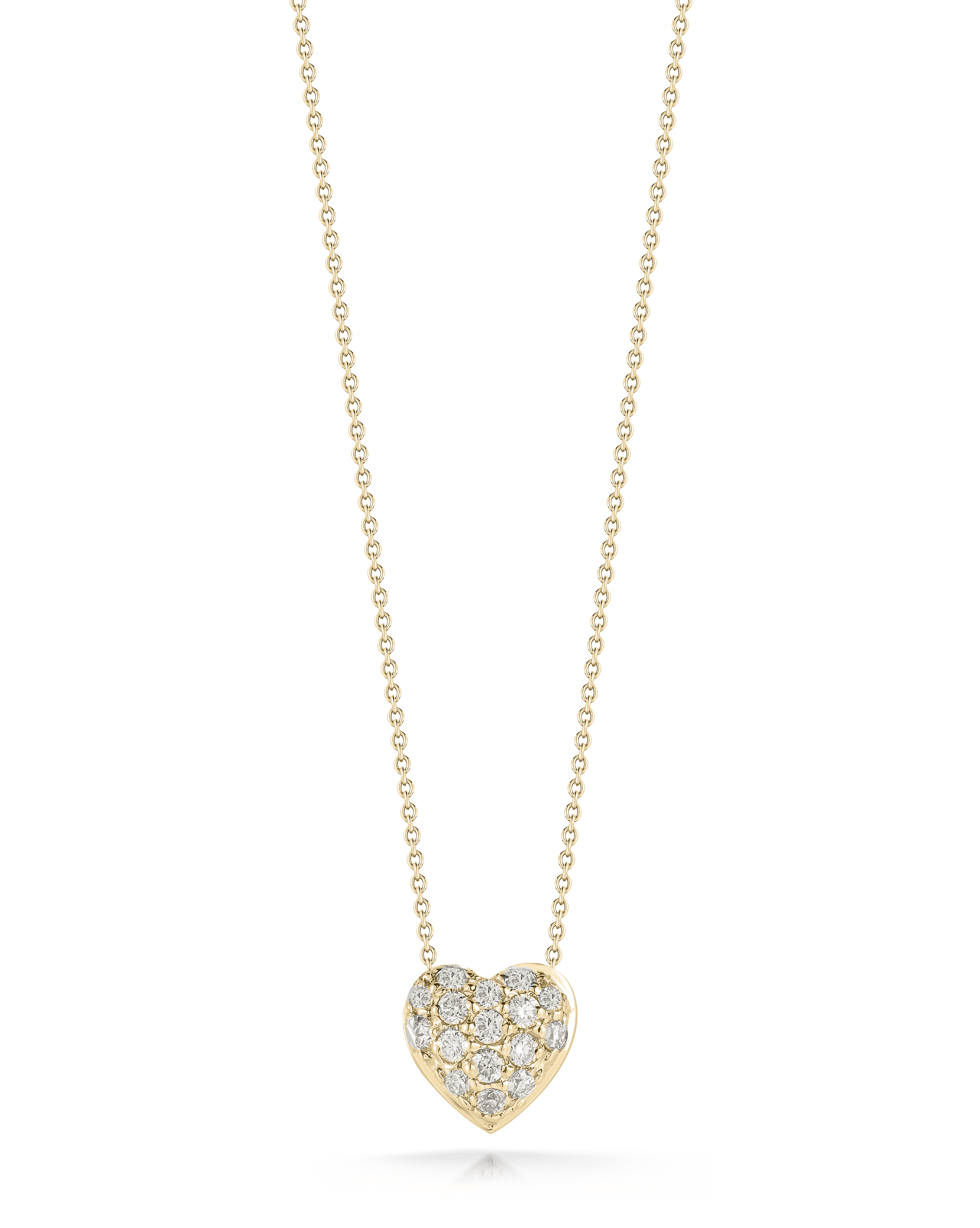 18k Yellow Gold Tiny Treasures Diamond Puffed Heart Necklace