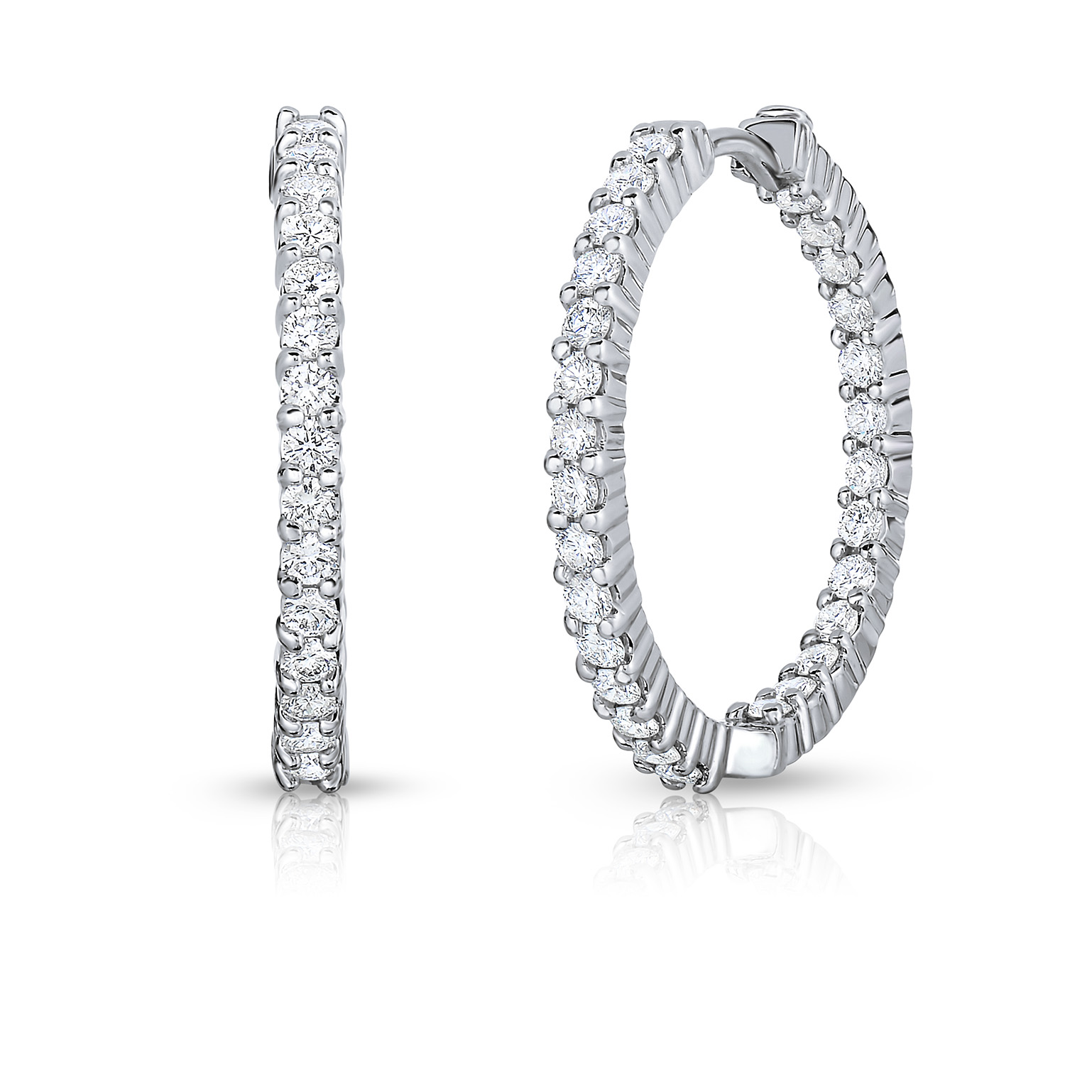 18k White Gold The Perfect Diamond HoopÂ® Inside Outside Earrings