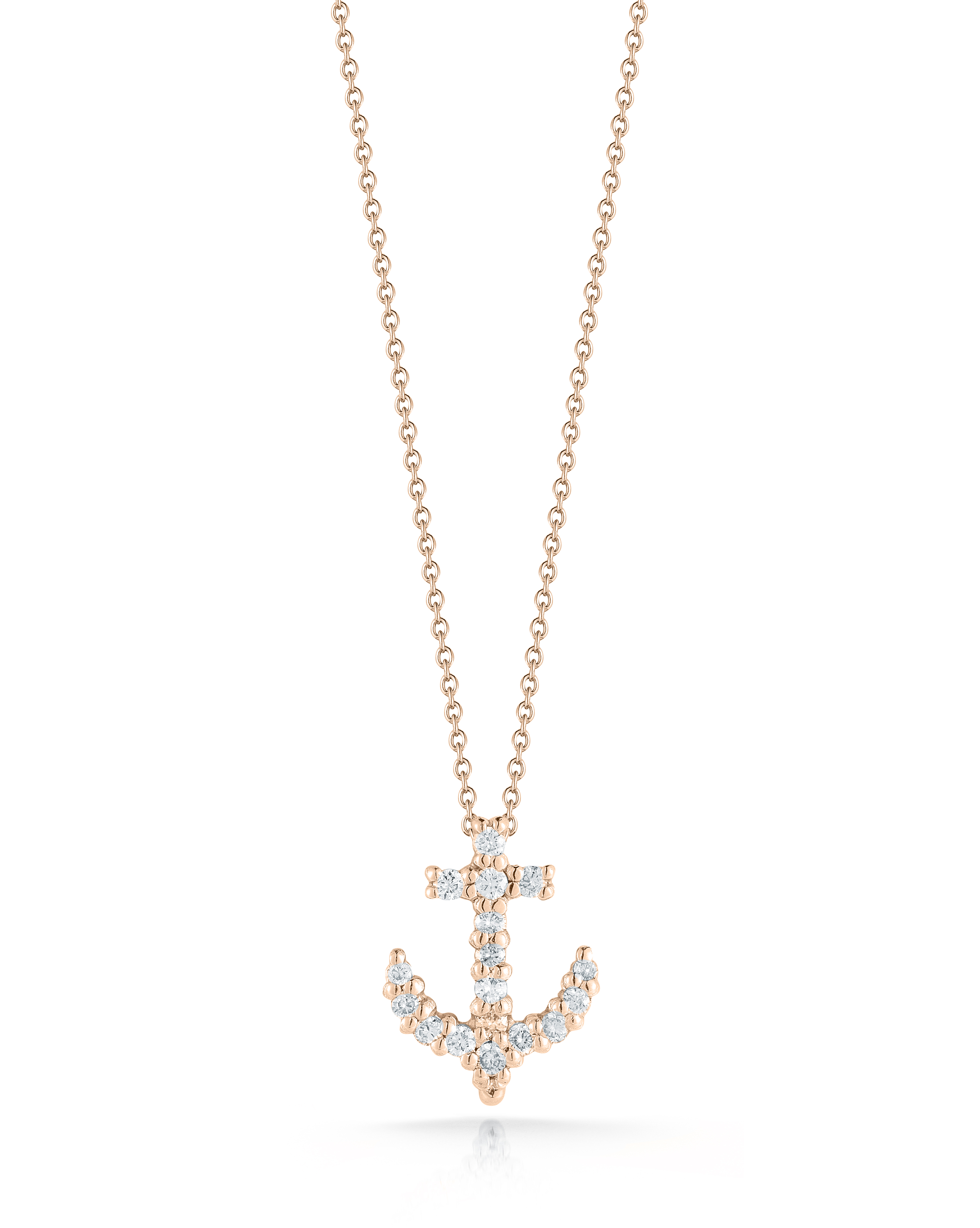 18k Rose Gold Tiny Treasures Diamond Anchor Necklace