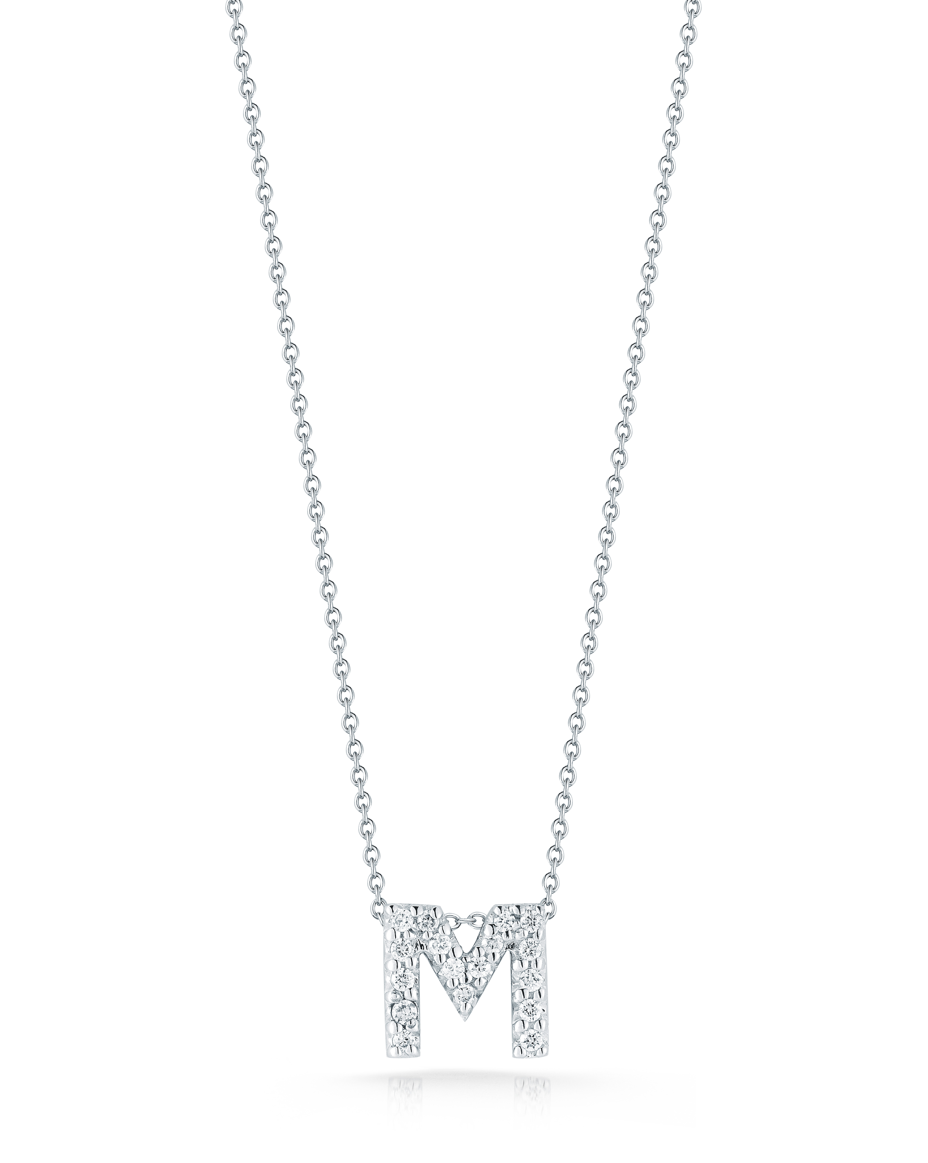 18k White Gold Tiny Treasures Diamond Love Letter m Necklace