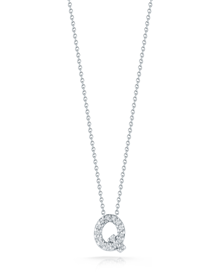 18k White Gold Tiny Treasures Diamond Love Letter q Necklace