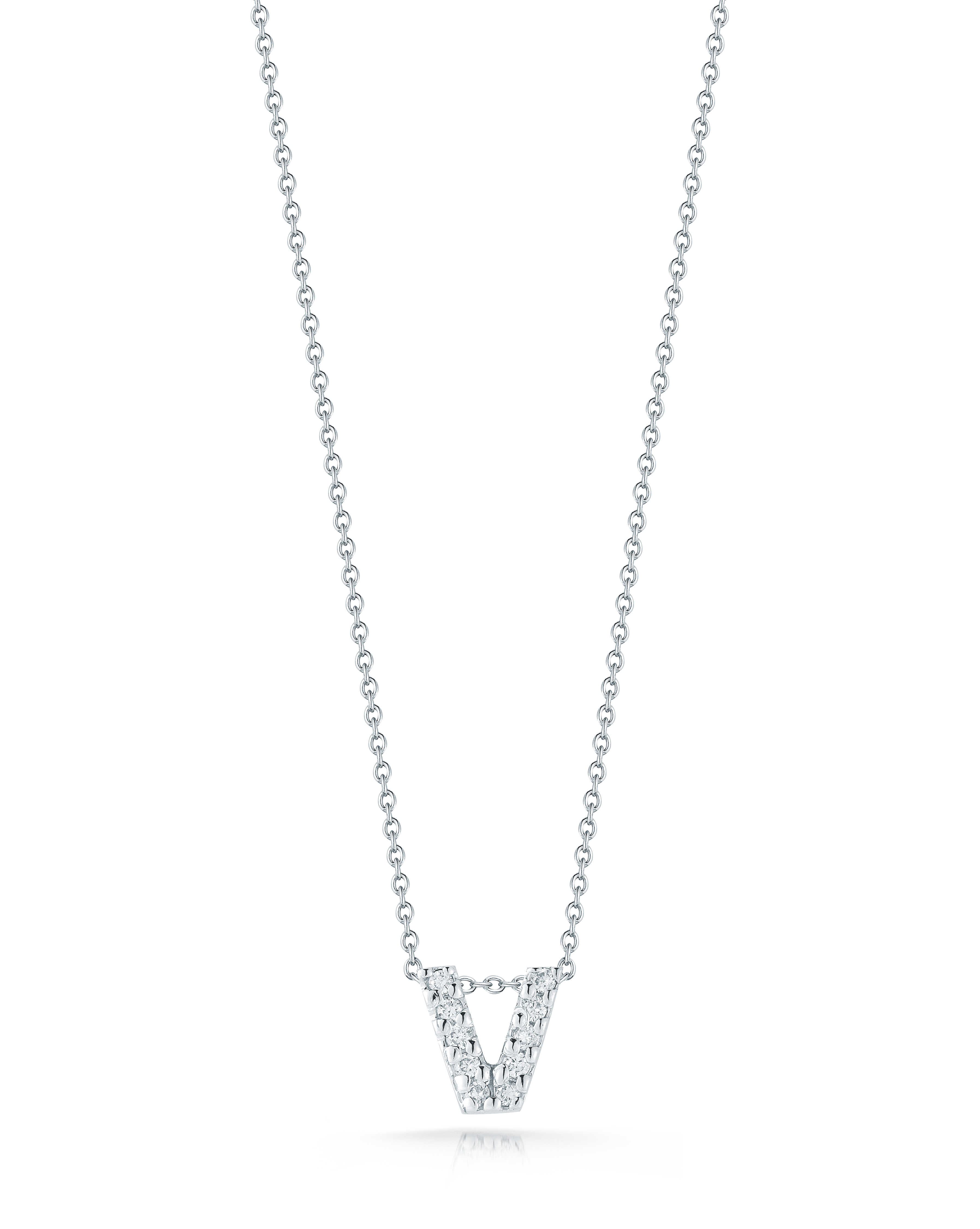 18k White Gold Tiny Treasures Diamond Love Letter v Necklace