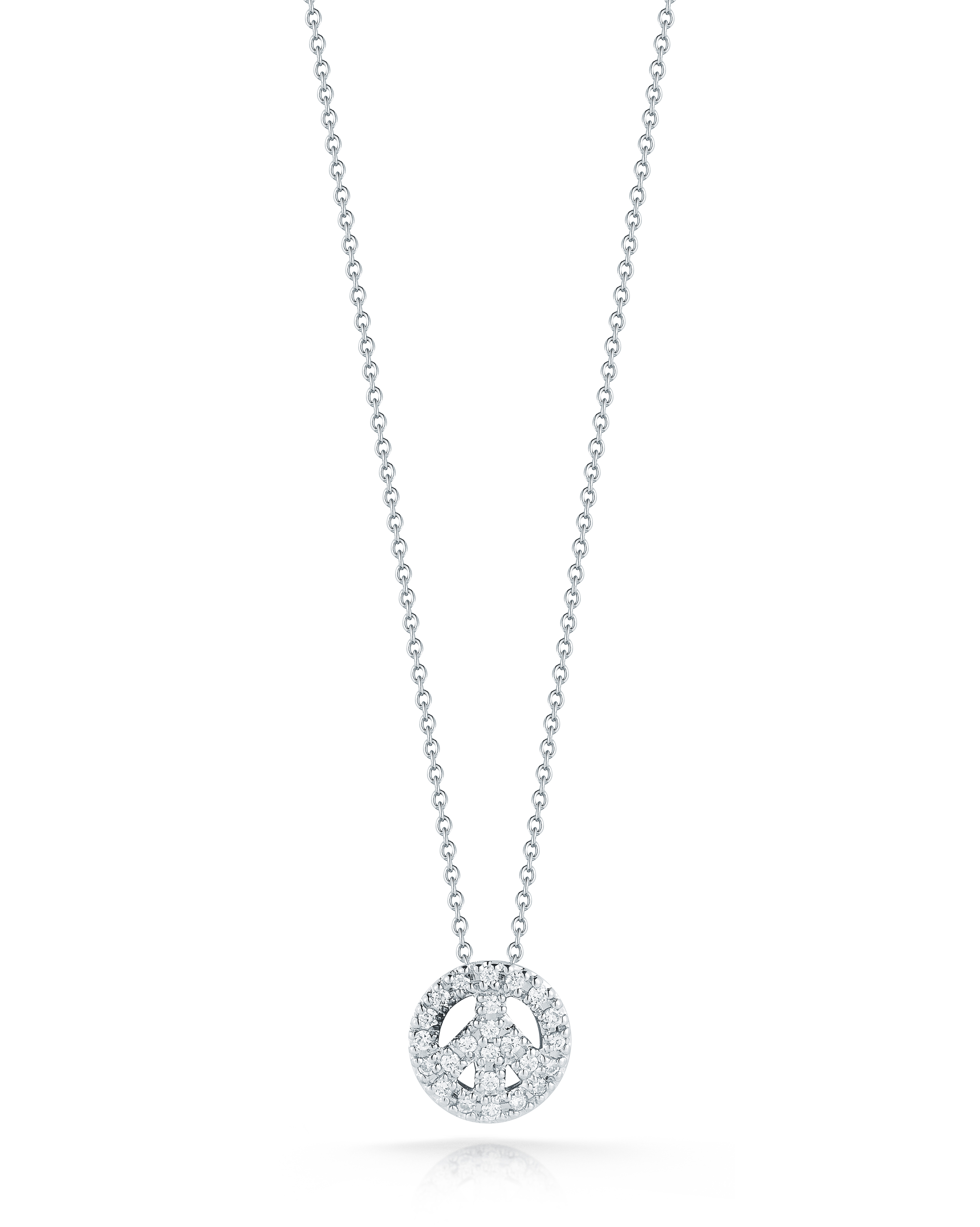 18k White Gold Tiny Treasures Diamond Small Peace Sign Necklace