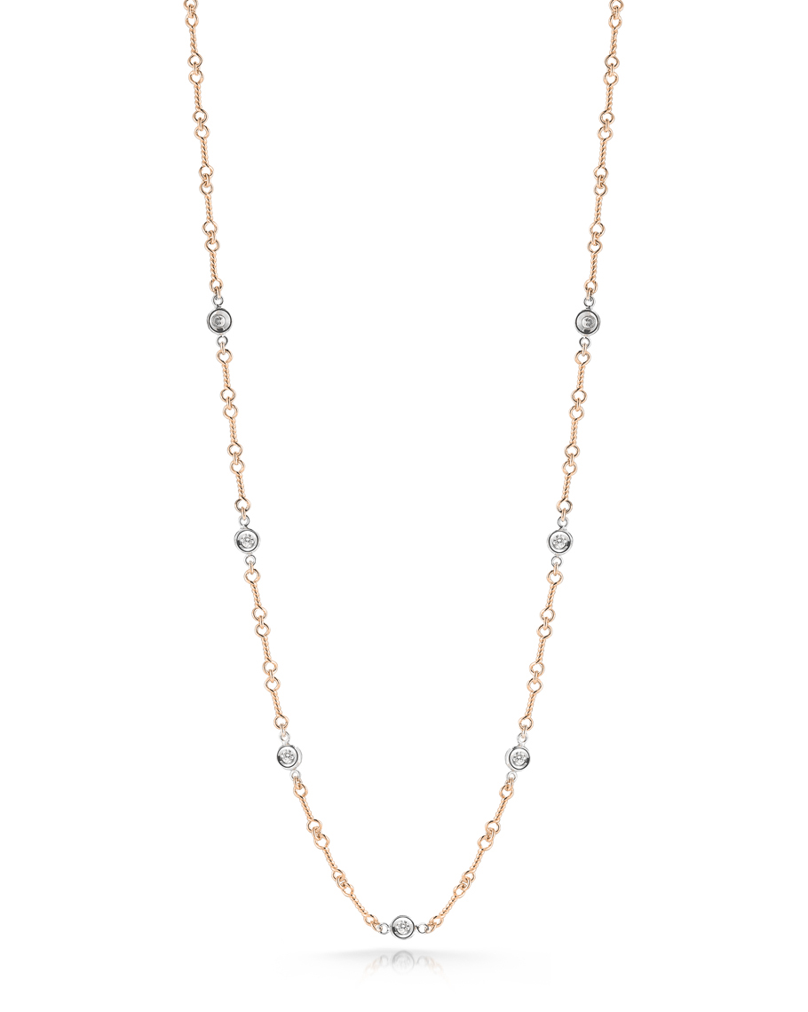 18k Rose/white Gold Diamonds By The Inch 7 Station Dog Bone Necklace