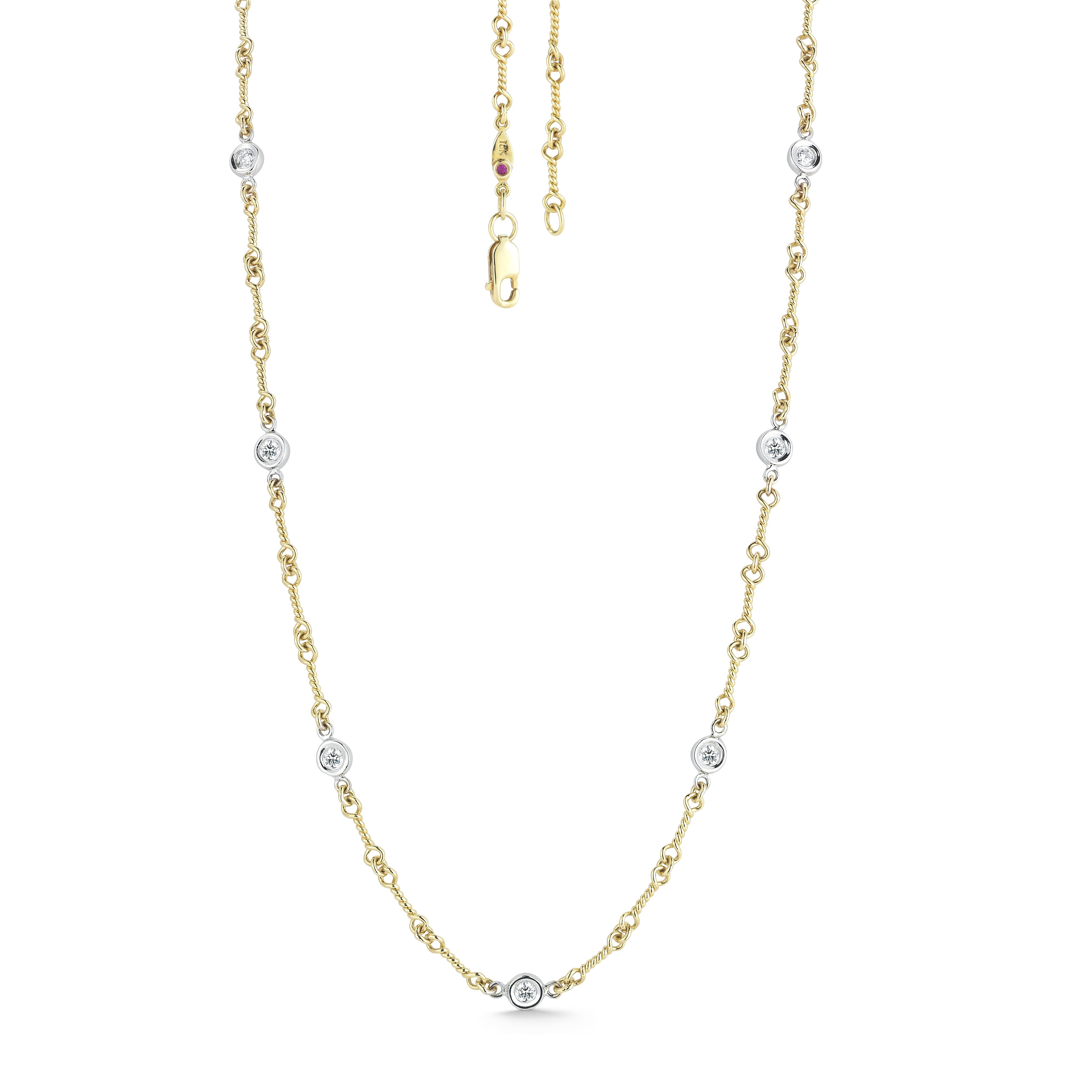 18k Yellow/white Gold Diamonds By The Inch 7 Station Dog Bone Necklace