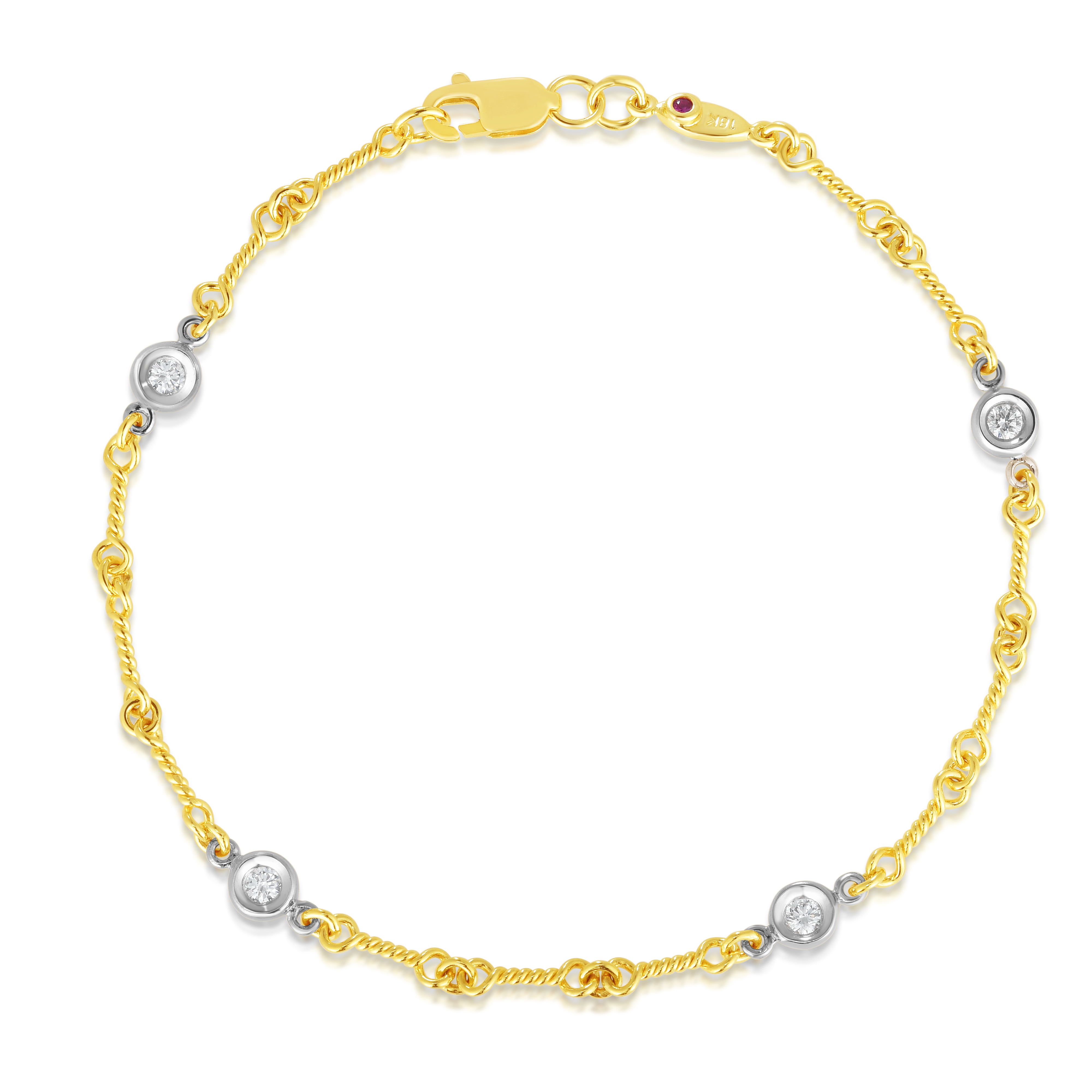 18k Yellow/white Gold Diamonds By The Inch Four Station Dog Bone Bracelet