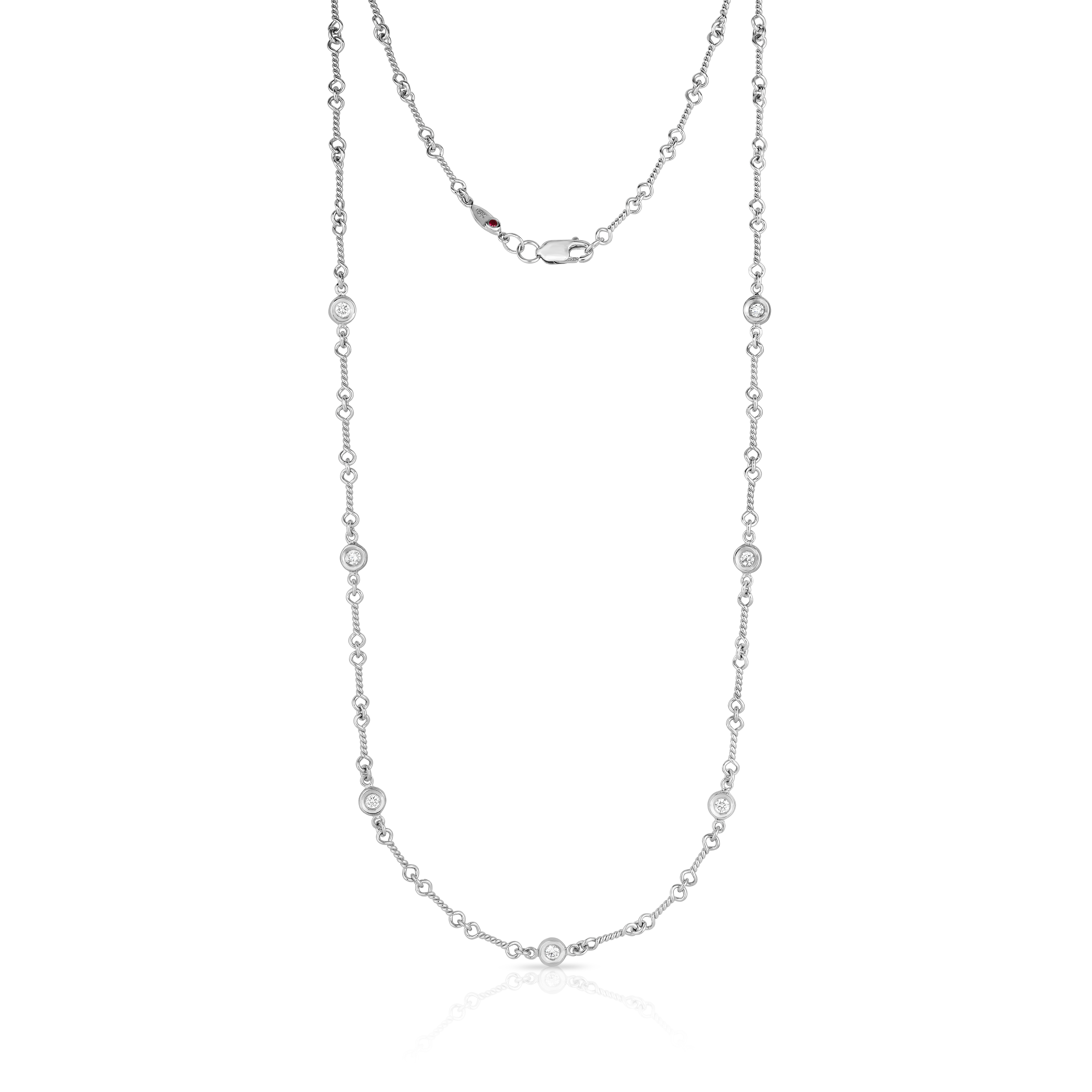 18k White Gold Diamonds By The Inch 7 Station Dog Bone Necklace