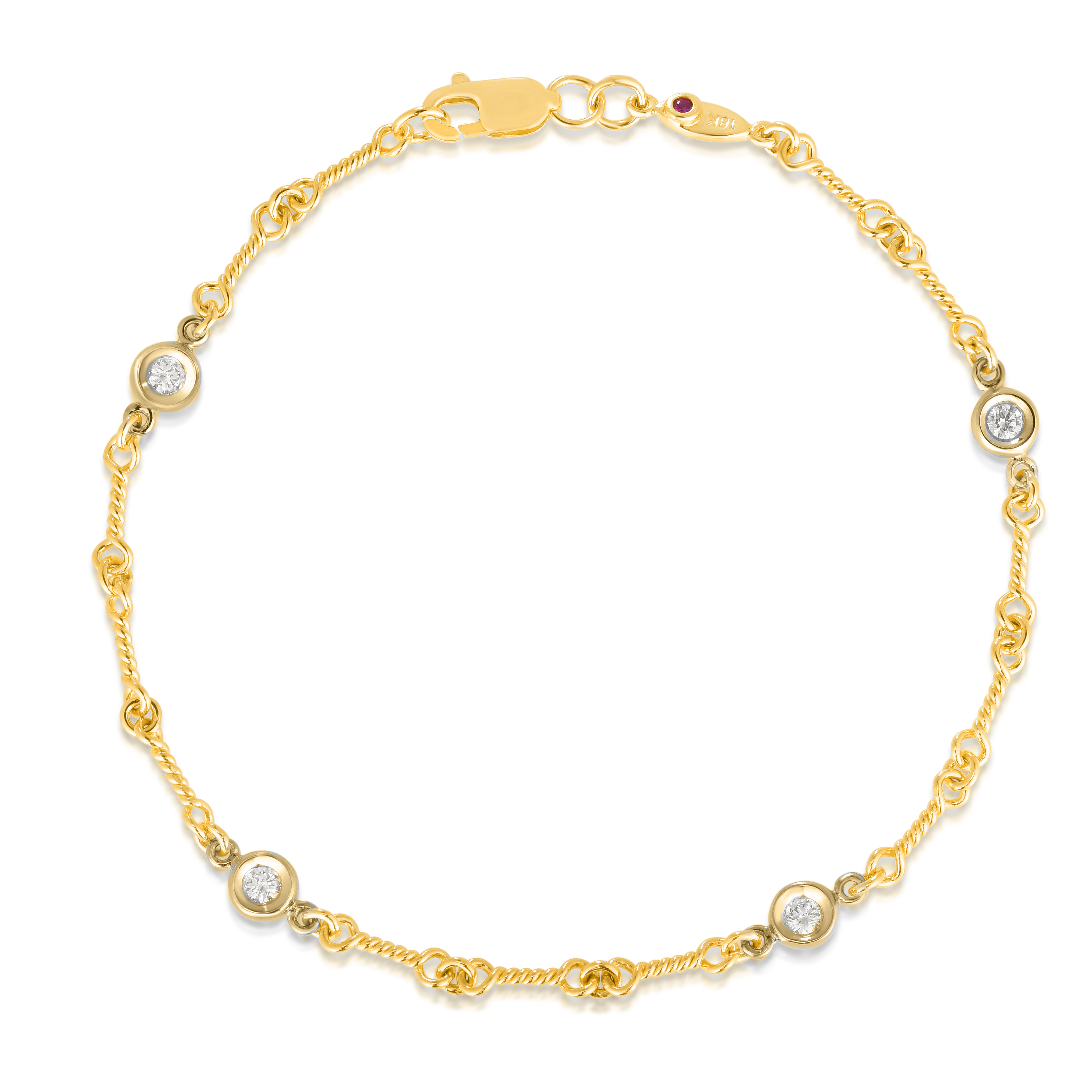 18k Yellow Gold Diamonds By The Inch Four Station Dog Bone Bracelet