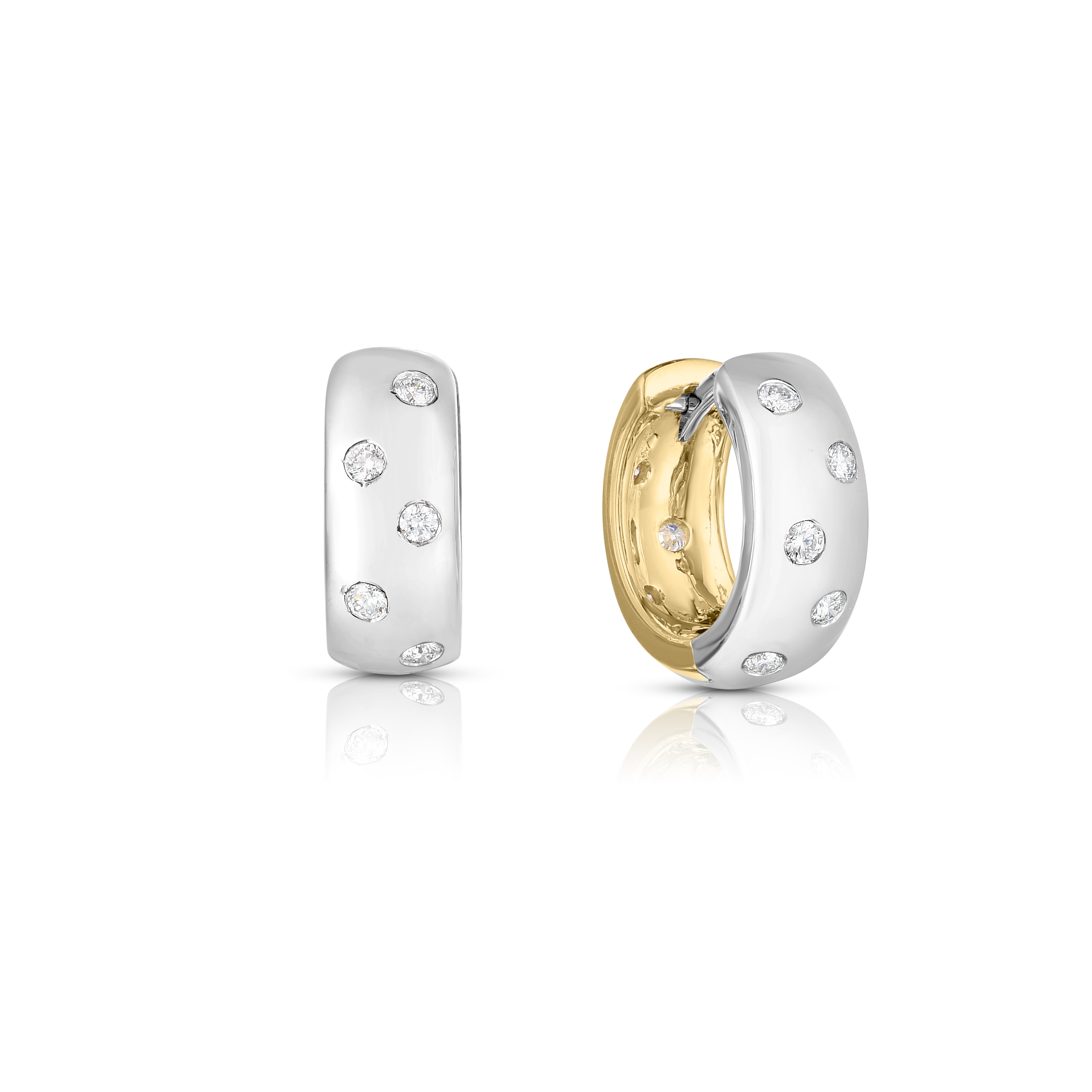 18k Yellow/white Designer Gold Reversible Diamond Hoop Earrings