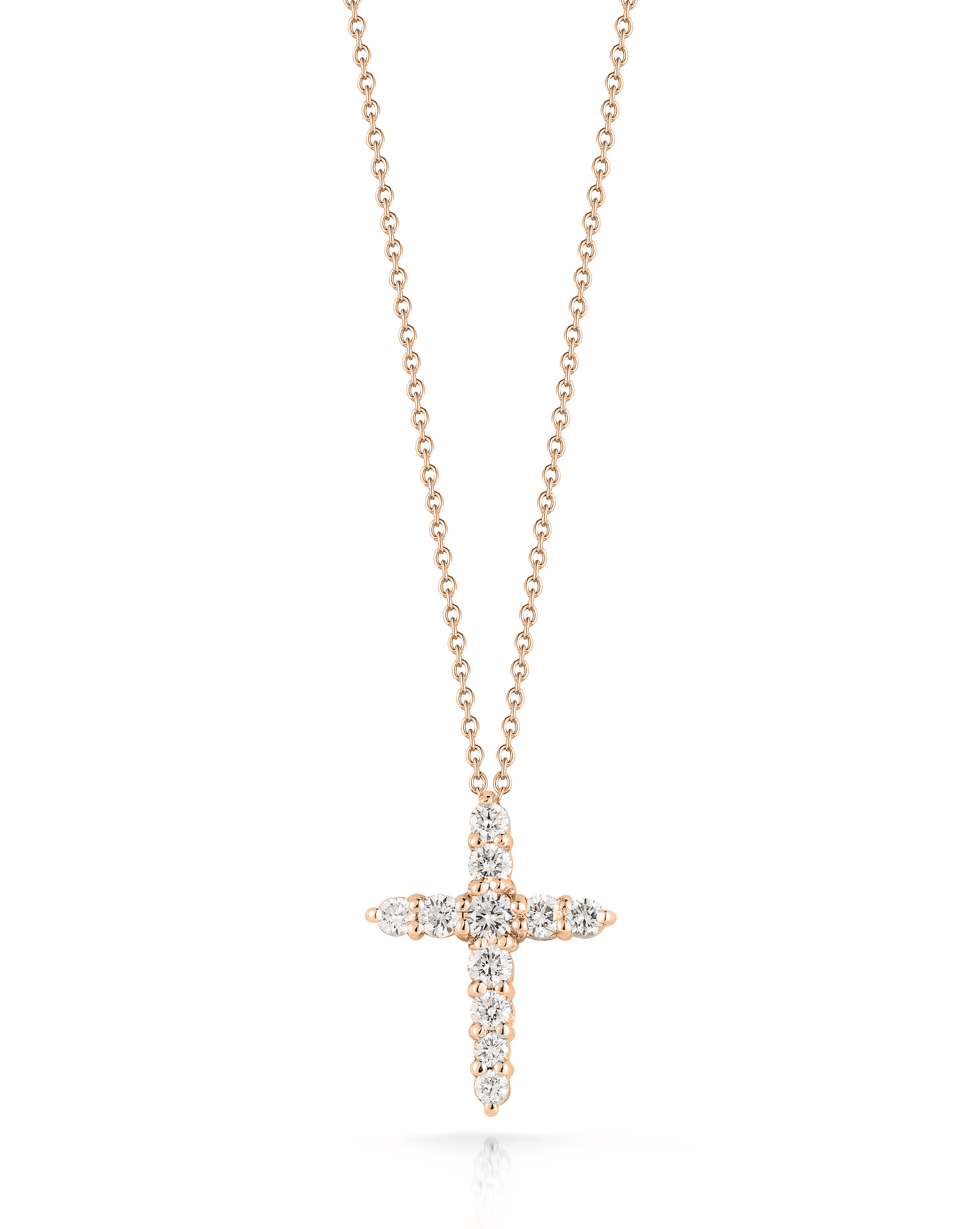 18k Rose Gold Tiny Treasures Diamond Tapered Cross Necklace