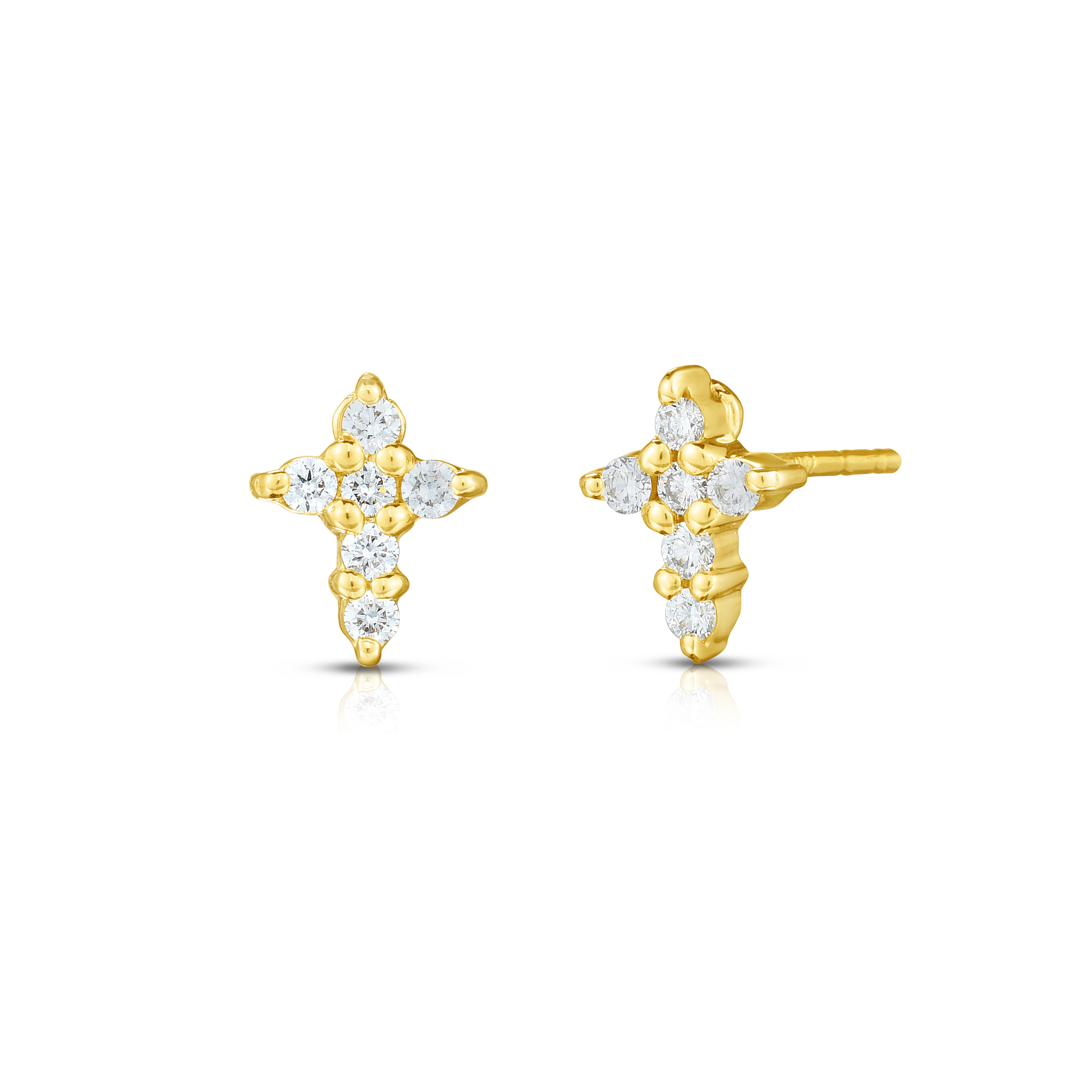 18k Yellow Gold Tiny Treasures Diamond Baby Cross Earrings
