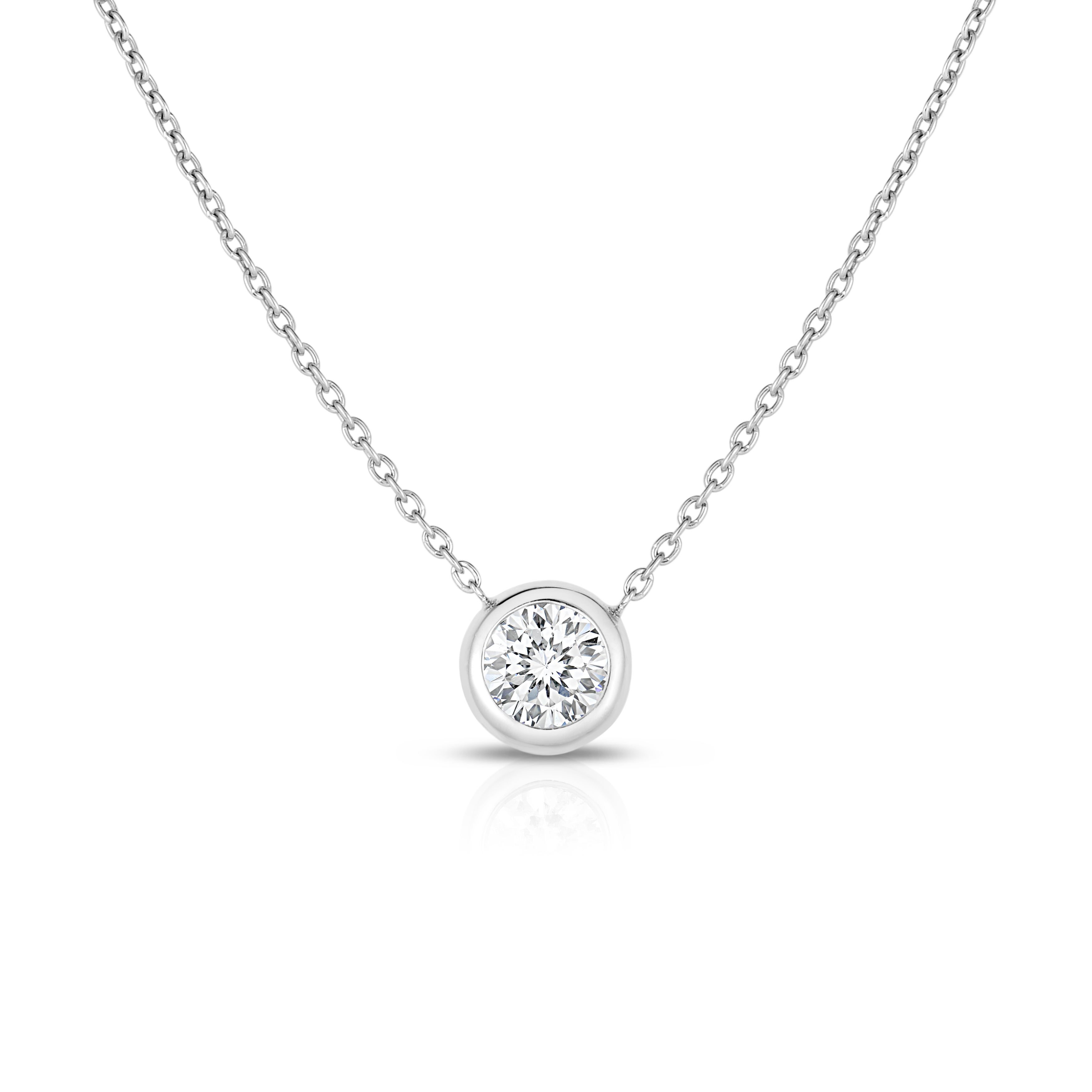 18k White Gold Diamonds By The Inch Bezel Set Solitaire Necklace