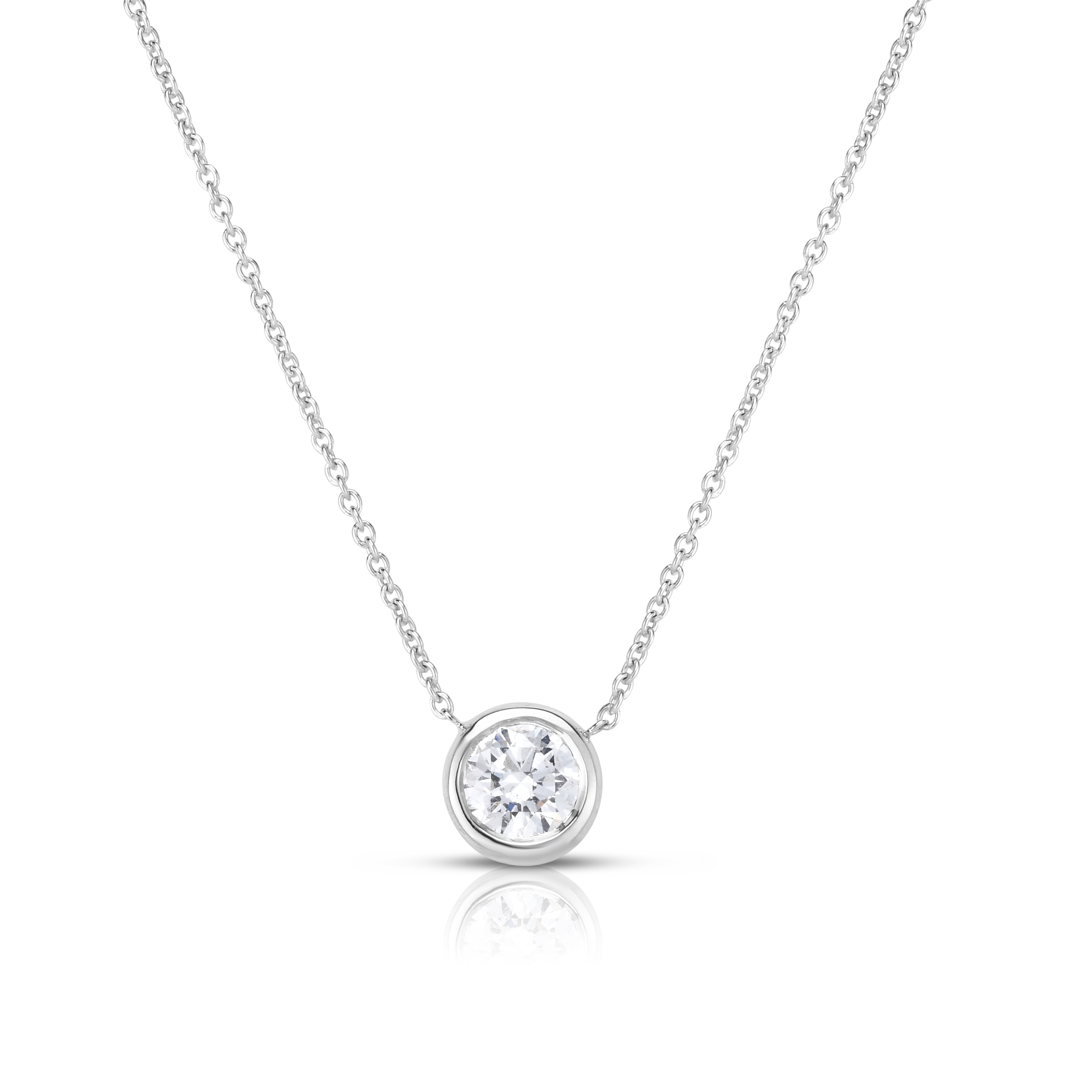 18k White Gold Diamonds By The Inch Bezel Set Solitaire Necklace