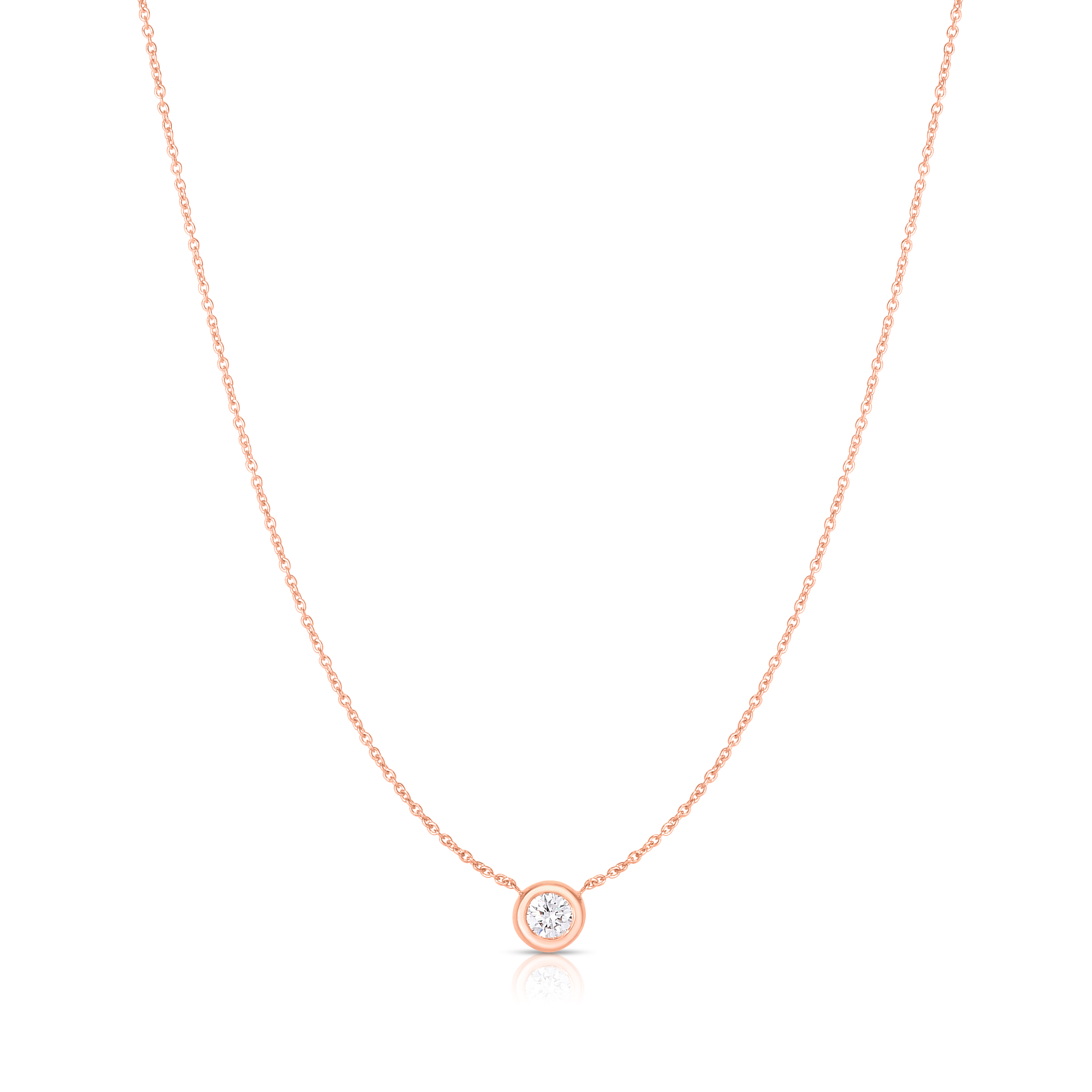 18k Rose Gold Diamonds By The Inch Bezel Set Solitaire Necklace