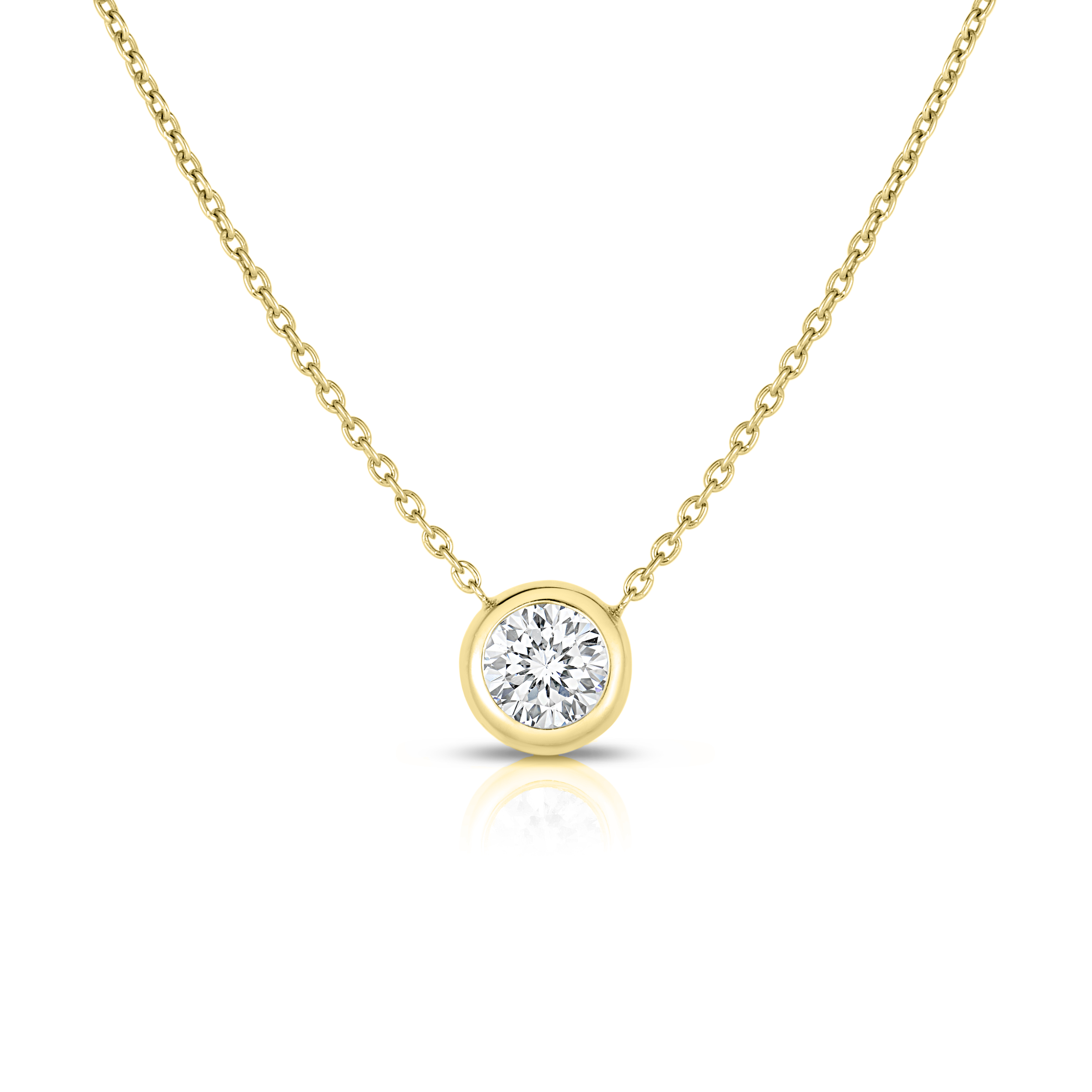 18k Yellow Gold Diamonds By The Inch Bezel Set Solitaire Necklace