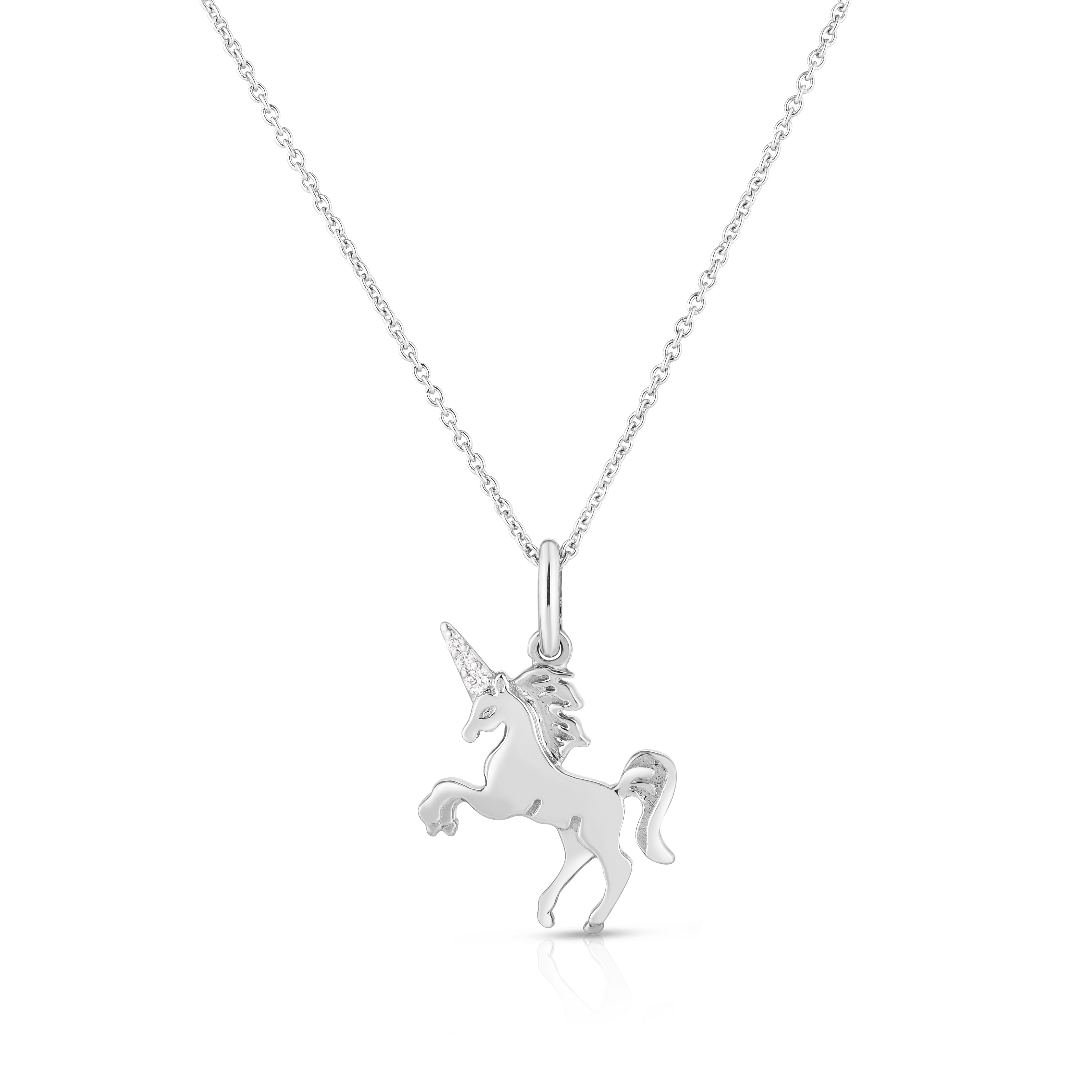 18k White Gold Tiny Treasures Diamond Unicorn Necklace