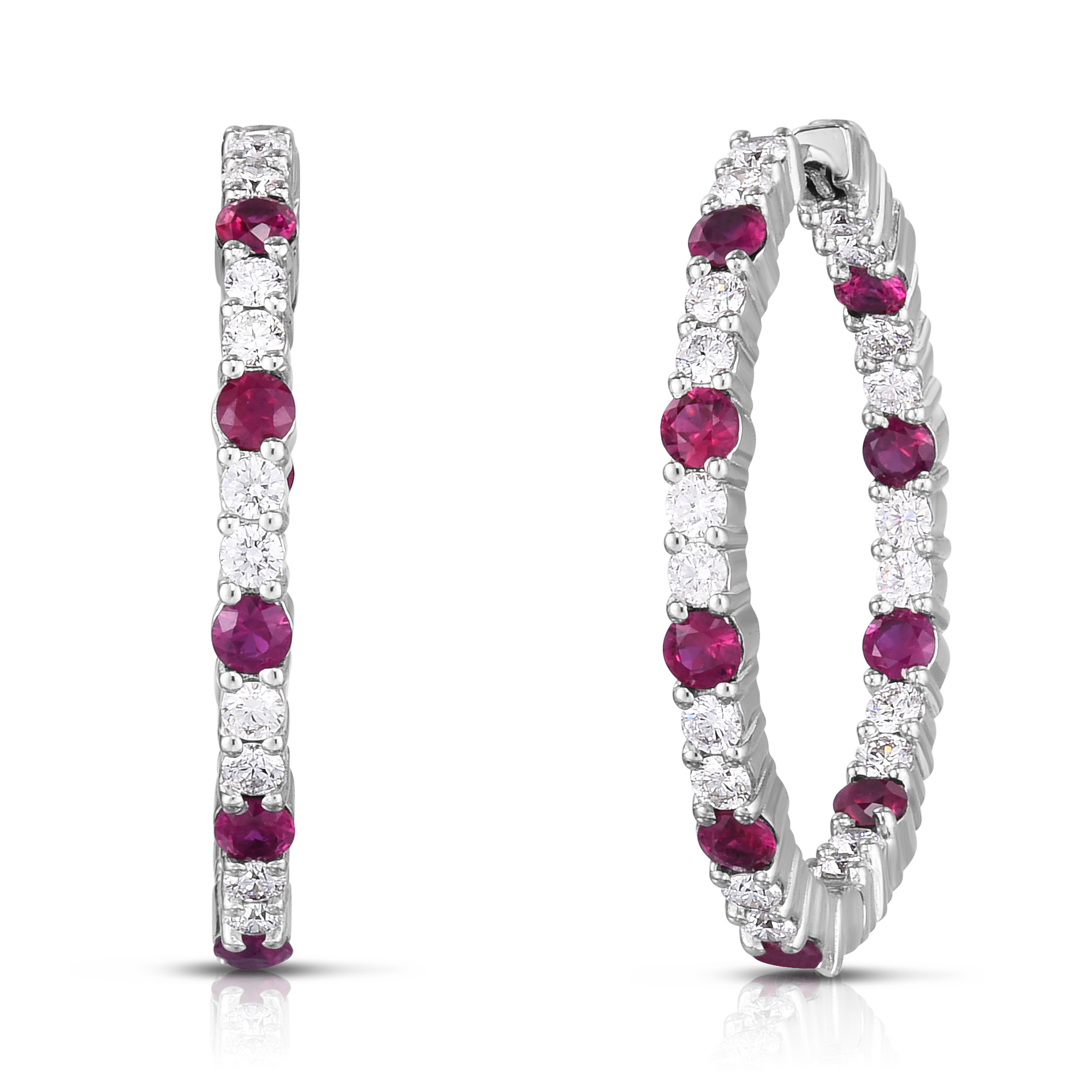 18k White Gold The Perfect Diamond Hoop® Diamond & Ruby Earrings