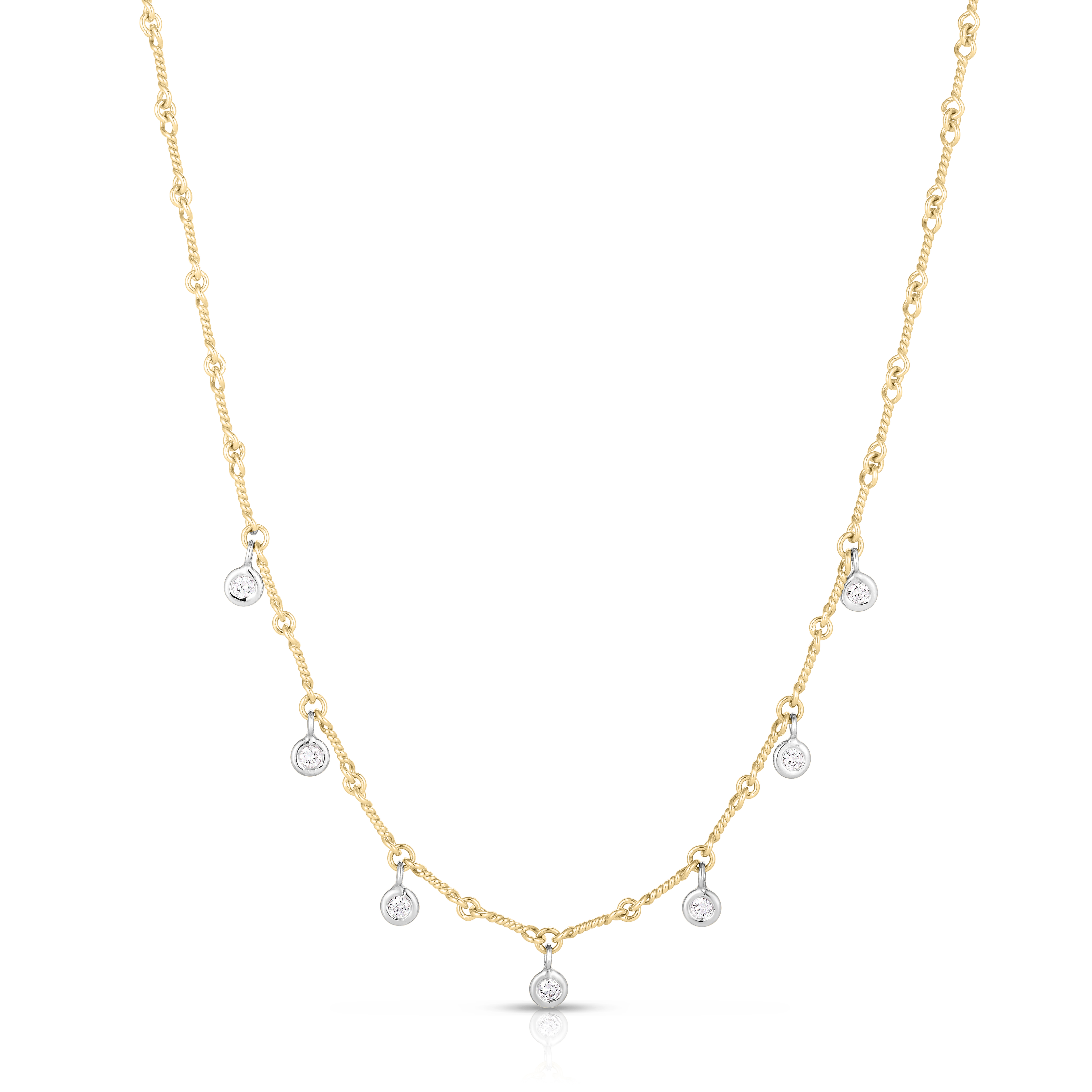 18k Yellow/white Gold Diamonds By The Inch Dangling Dogbone Necklace