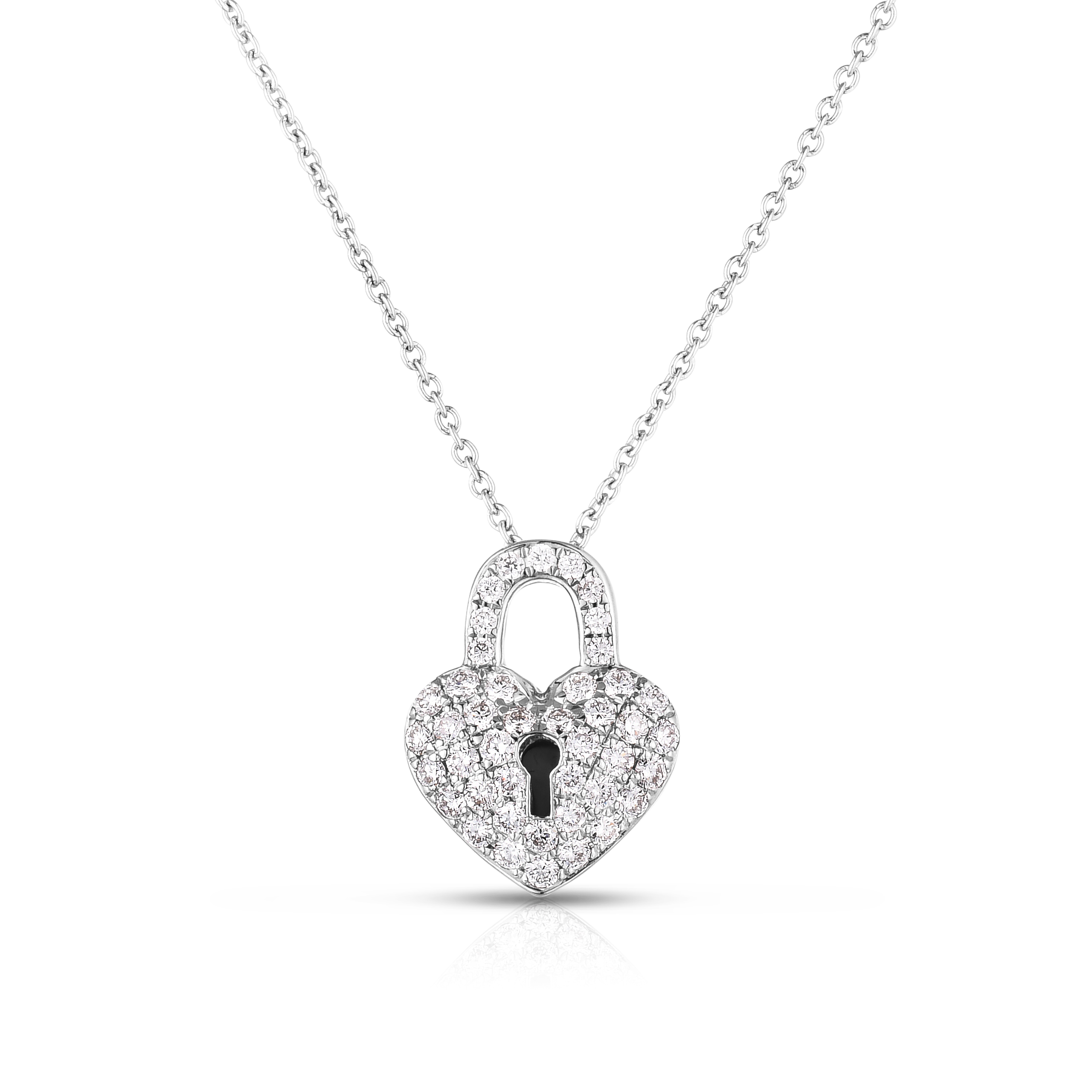 18k White Gold Tiny Treasures Diamond Heart Lock Necklace