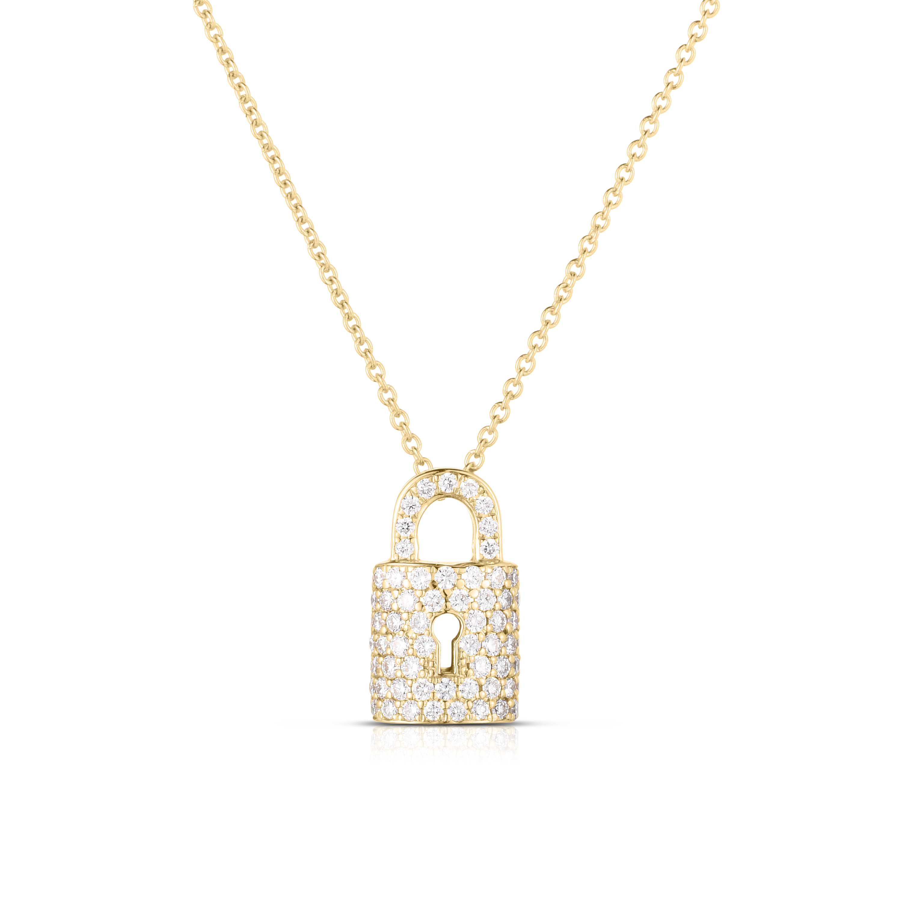 18k Yellow Gold Tiny Treasures Pave Diamond Lock Necklace