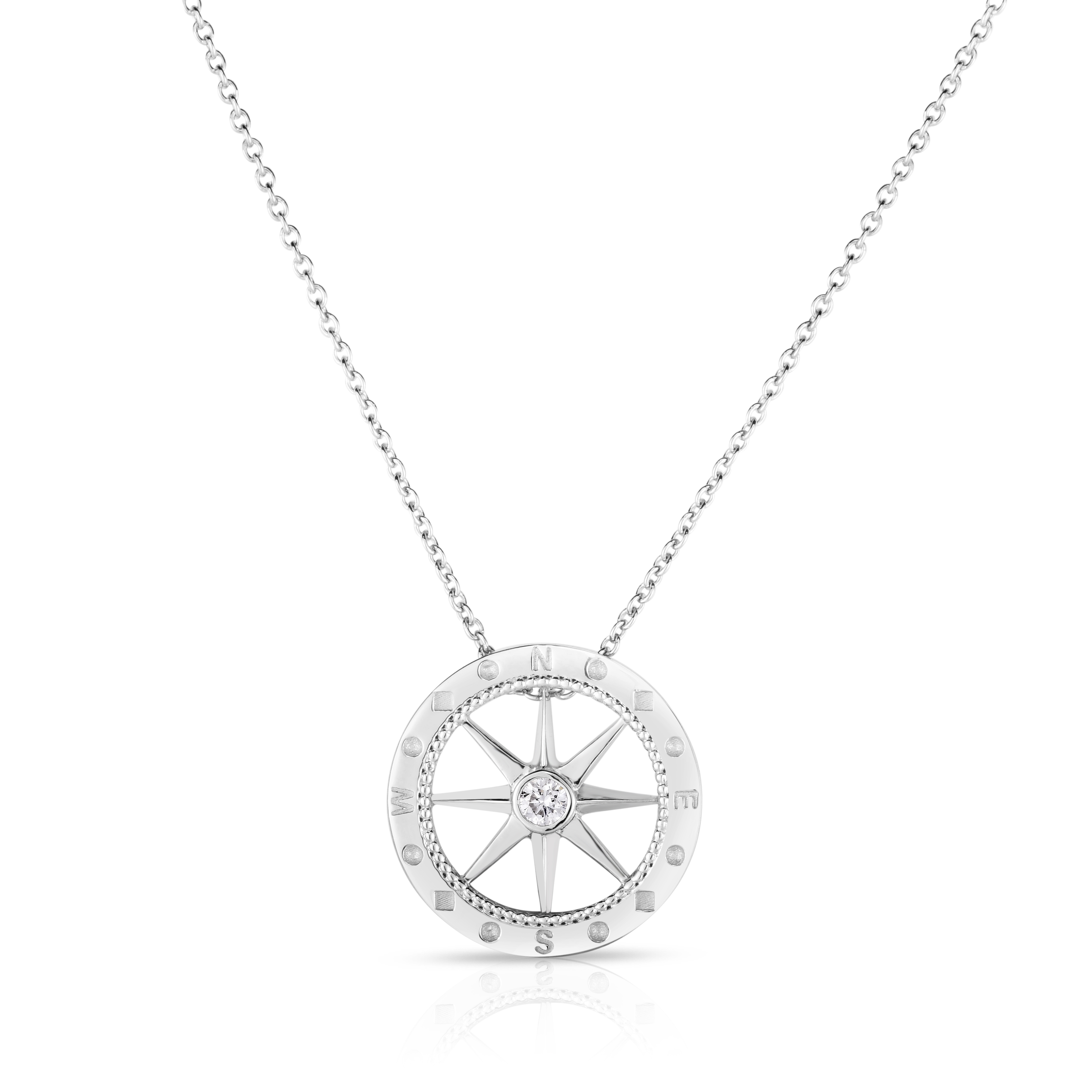 18k White Gold Tiny Treaures Diamond Compass Necklace