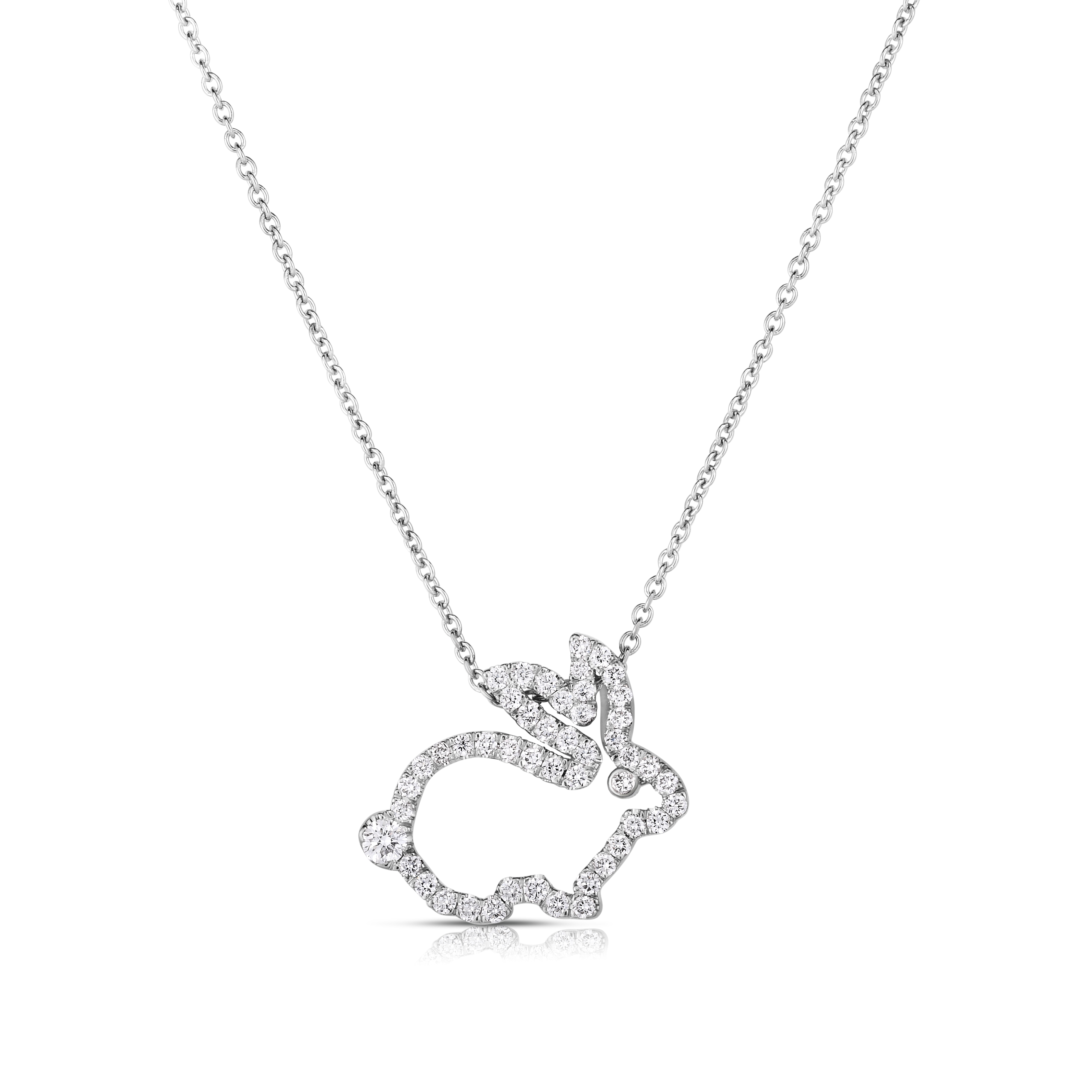 18k White Gold Tiny Treasures Diamond Outline Rabbit Necklace