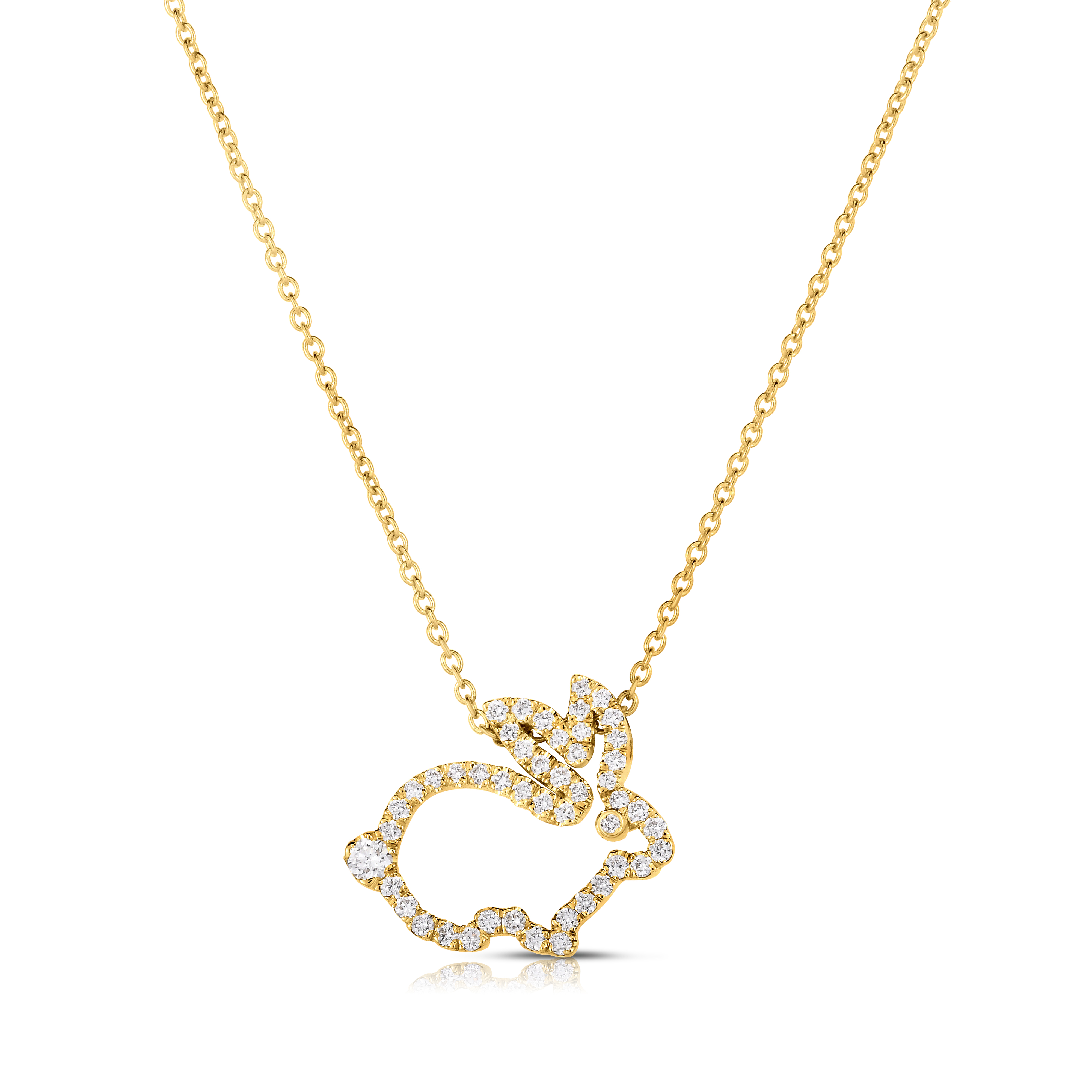 18k Yellow Gold Tiny Treasures Diamond Outline Rabbit Necklace