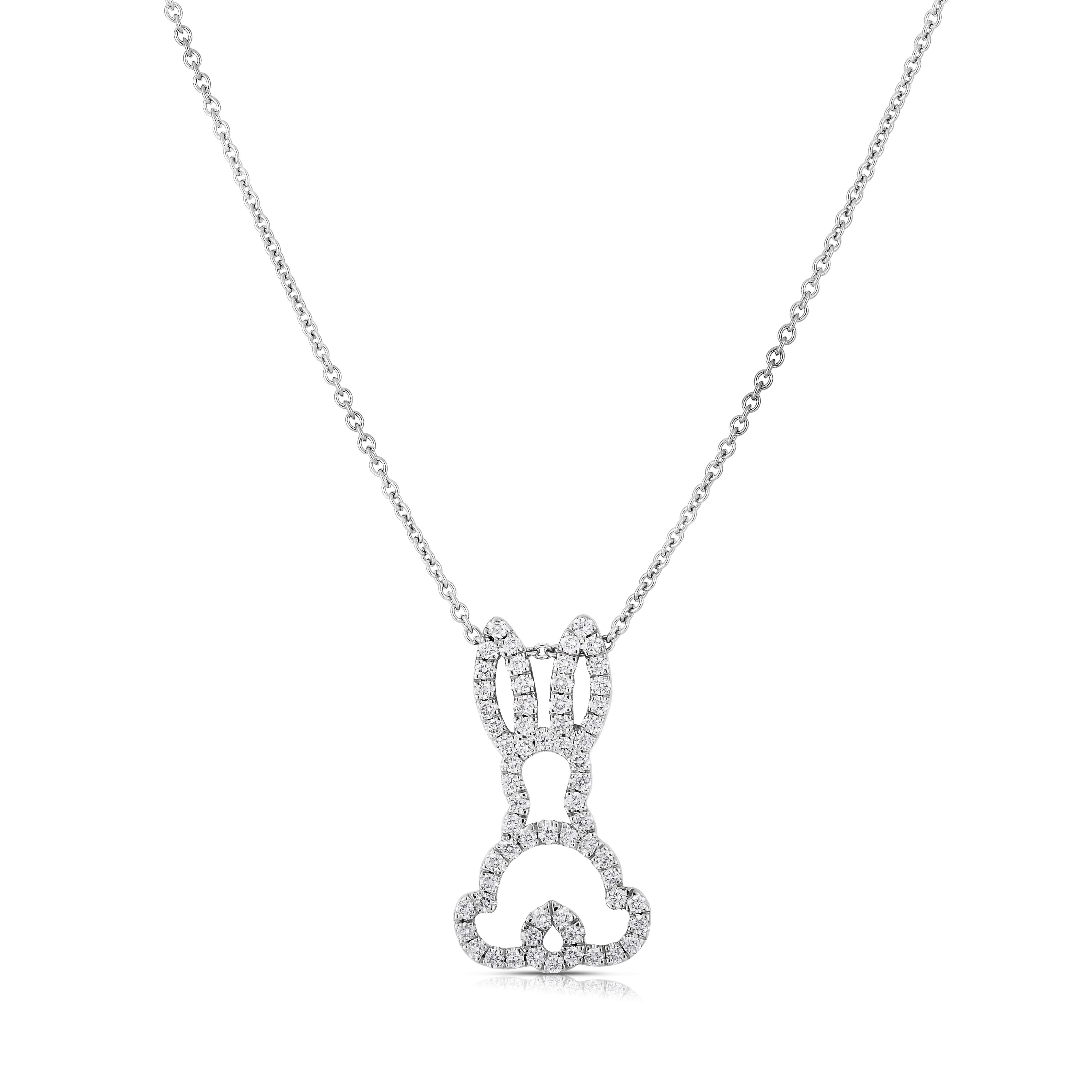 18k White Gold Tiny Treasures Diamond Outline Bunny Necklace