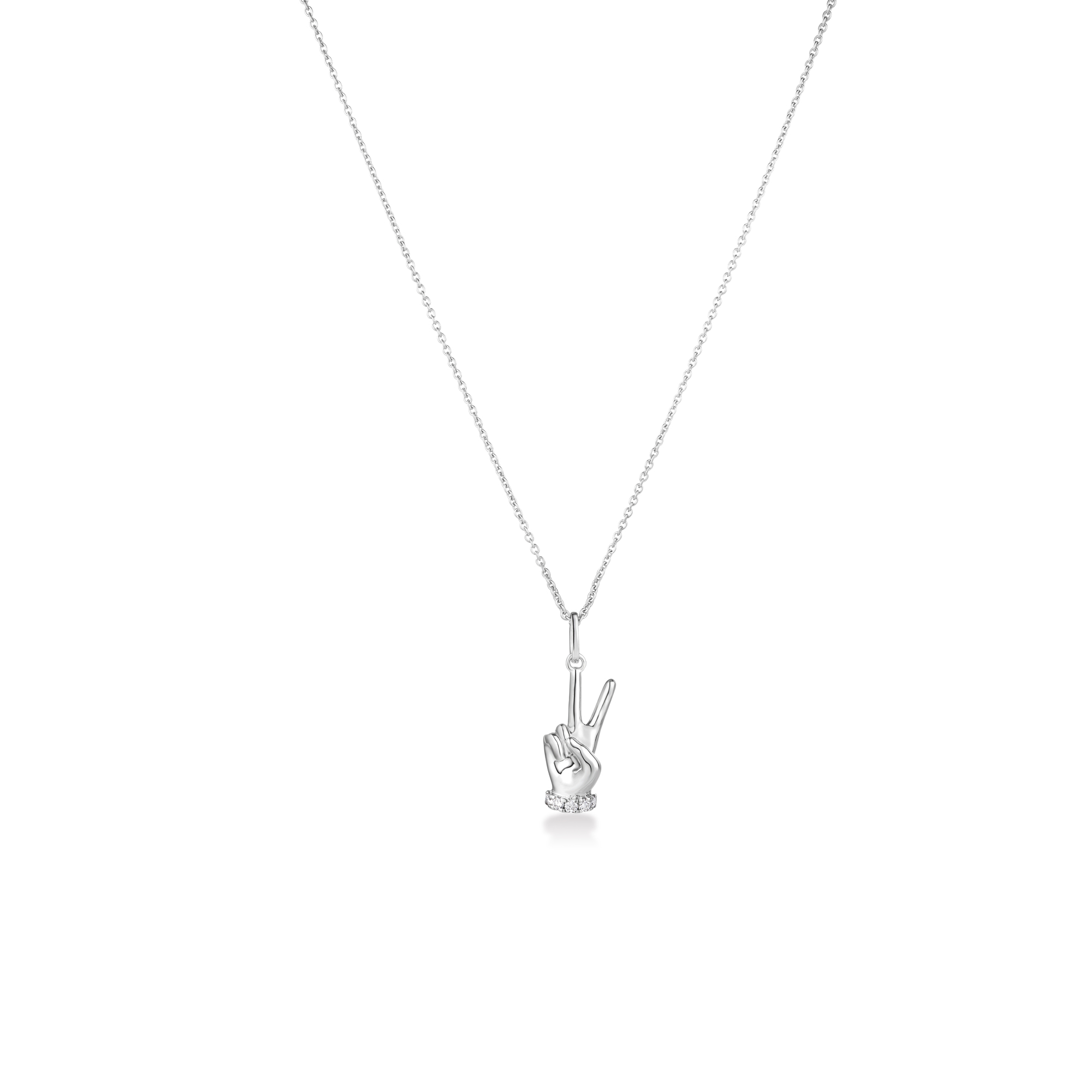 18k White Gold Tiny Treasures Diamond Peace Sign Hand Necklace