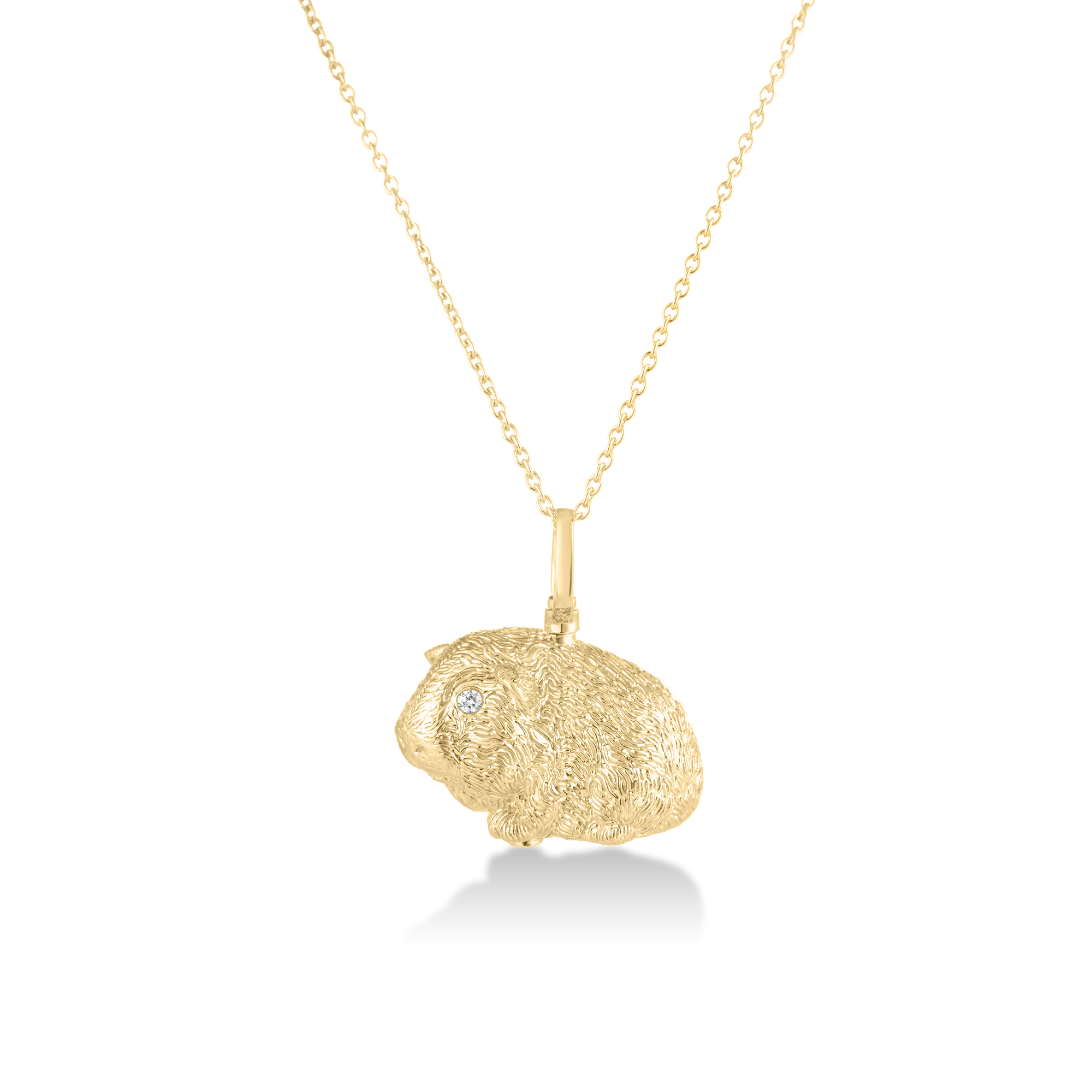 18k Yellow Gold Diamond Eye Guinea Pig Necklace