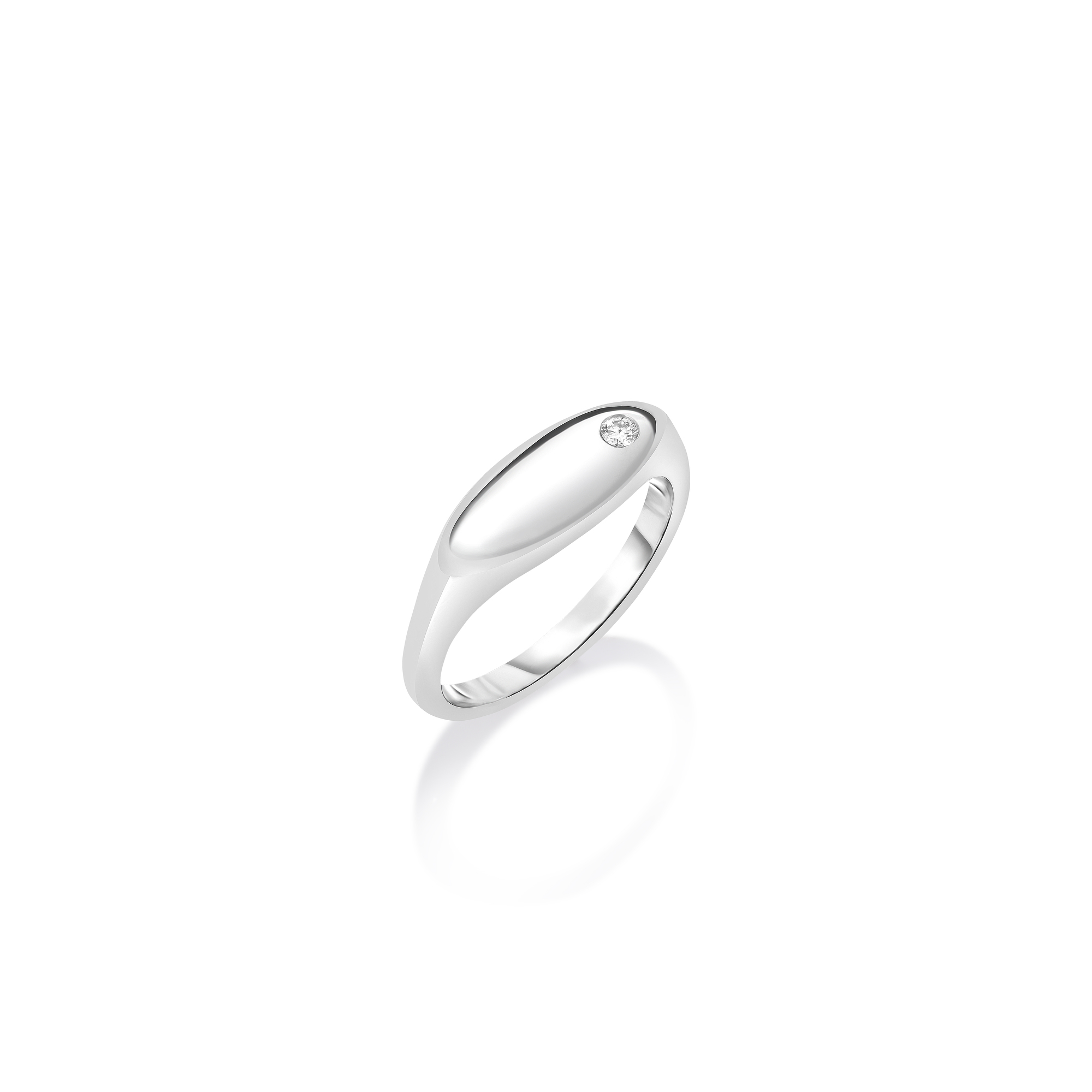 18k White Gold Small Diamond Signet Ring