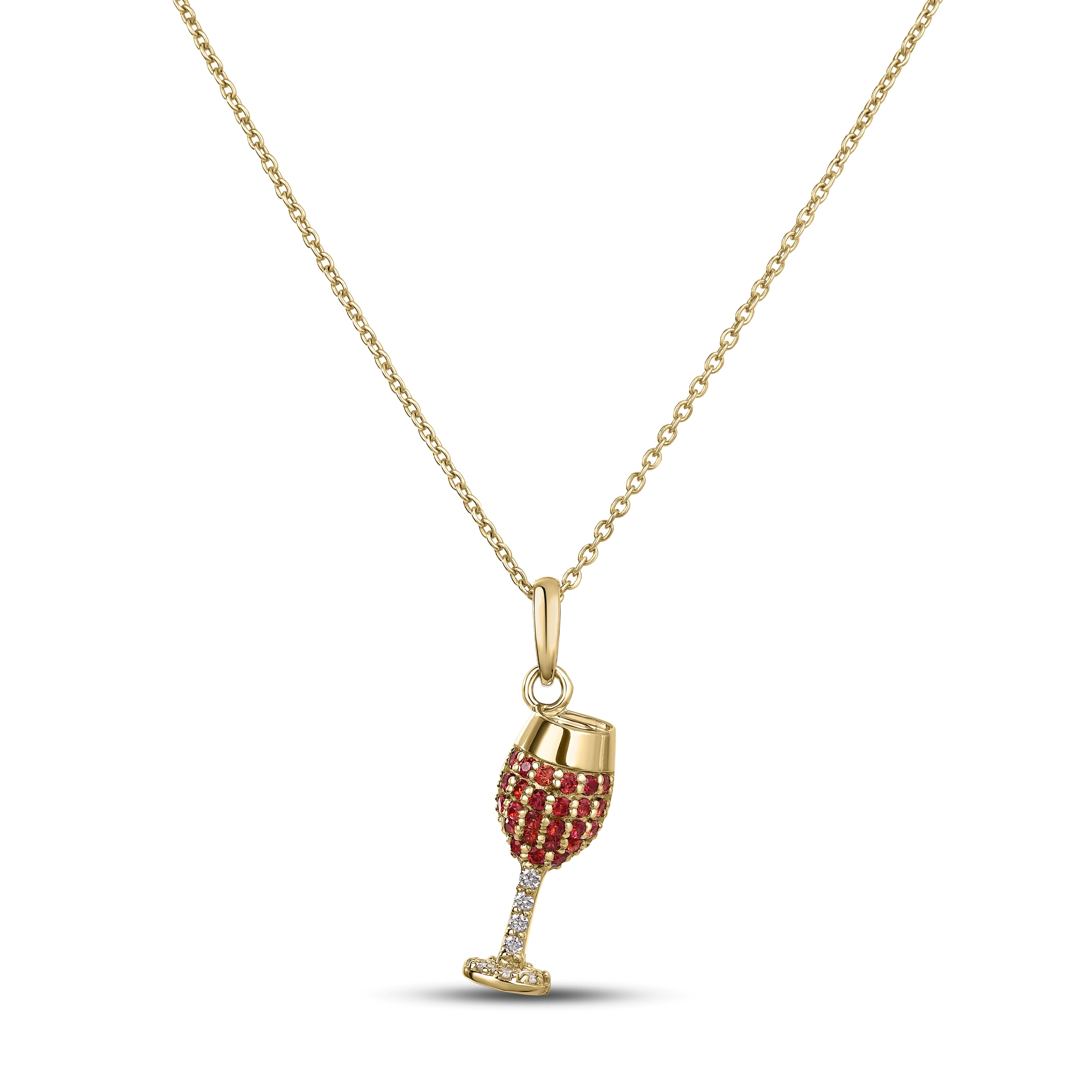 18k Yellow Gold Tiny Treasures Diamond And Orange Sapphire Wine Glass Necklace