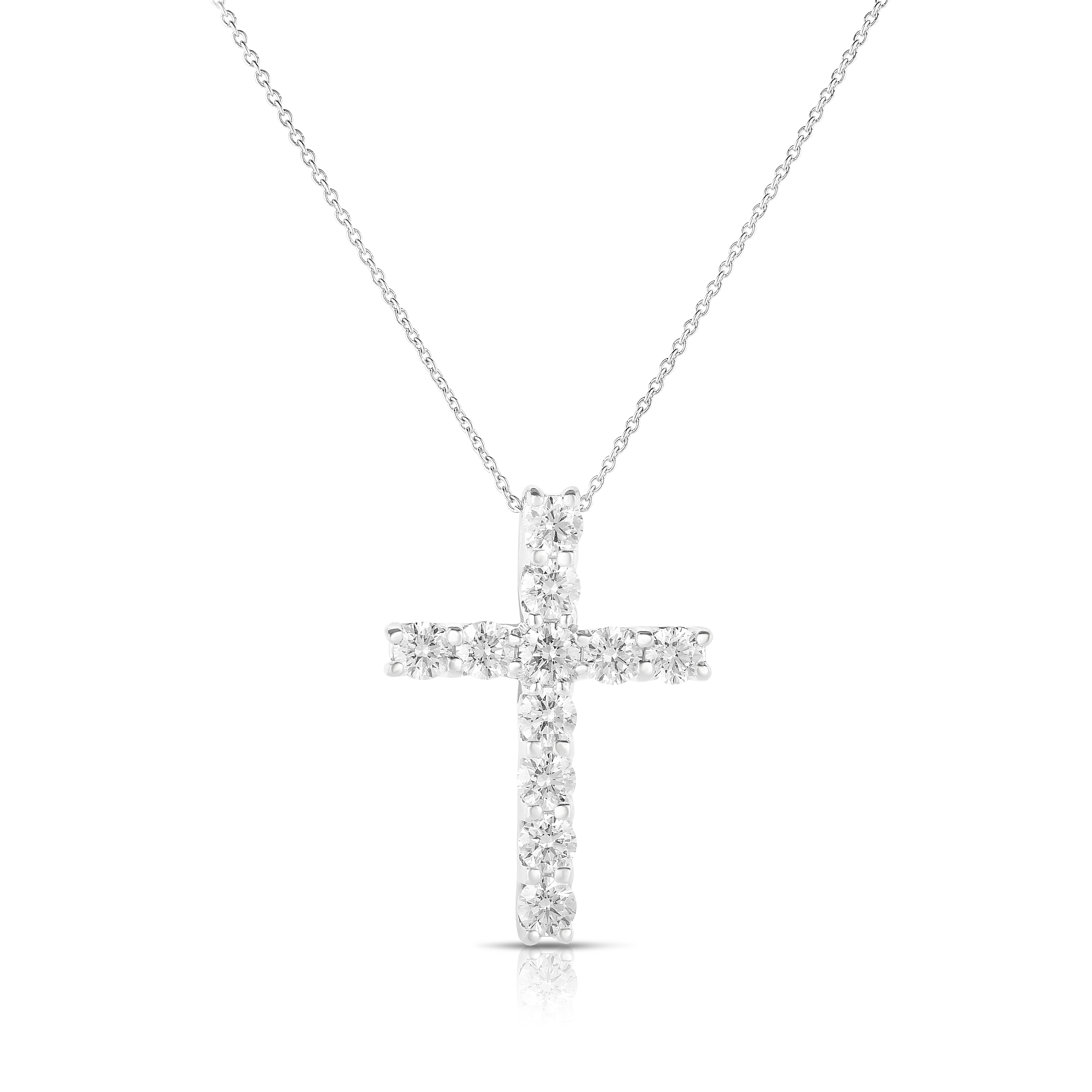 18k White Gold Classic Diamond Large Square Diamond Cross Necklace