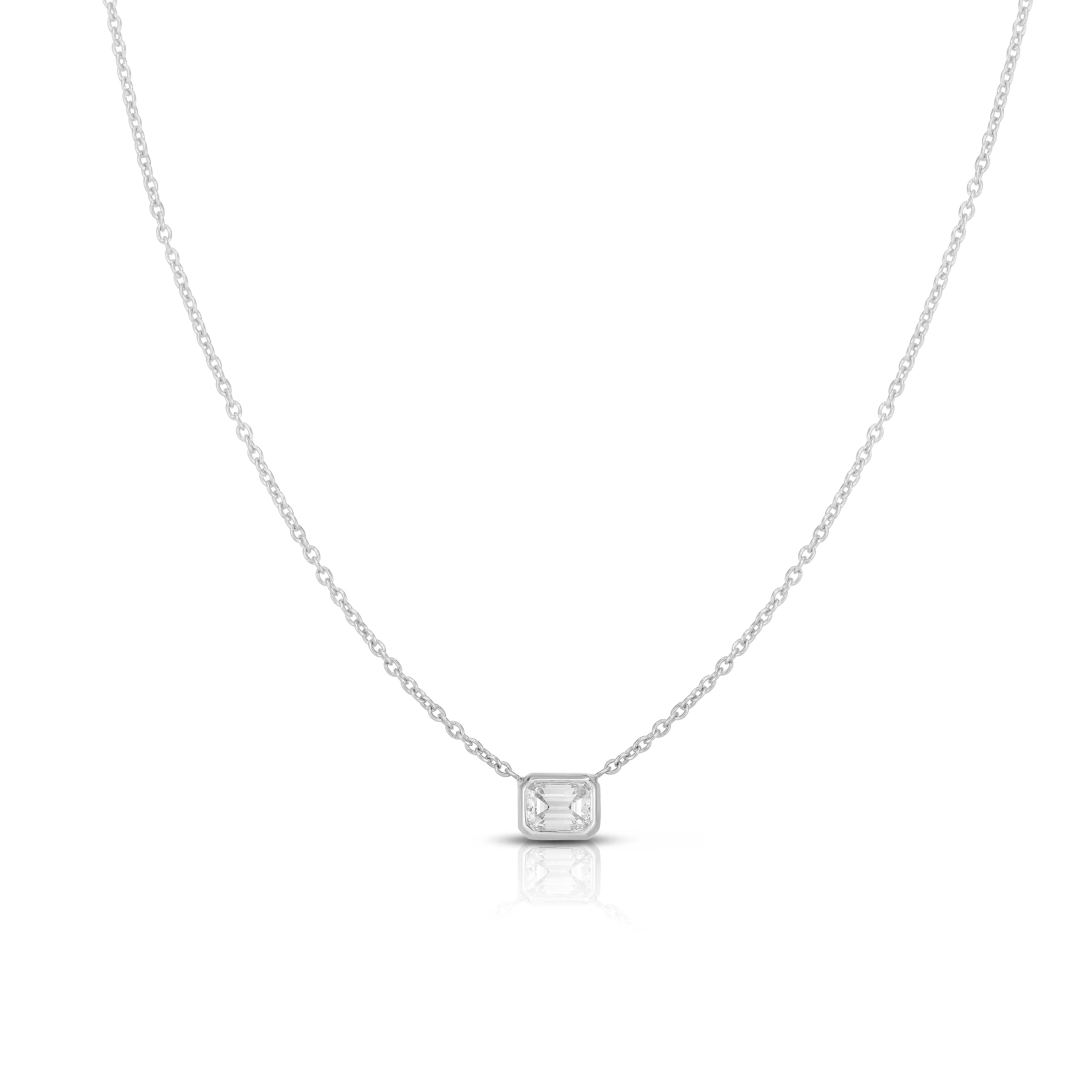 18k White Gold Gold Diamonds By The Inch Emerald Cut Solitaire Necklace