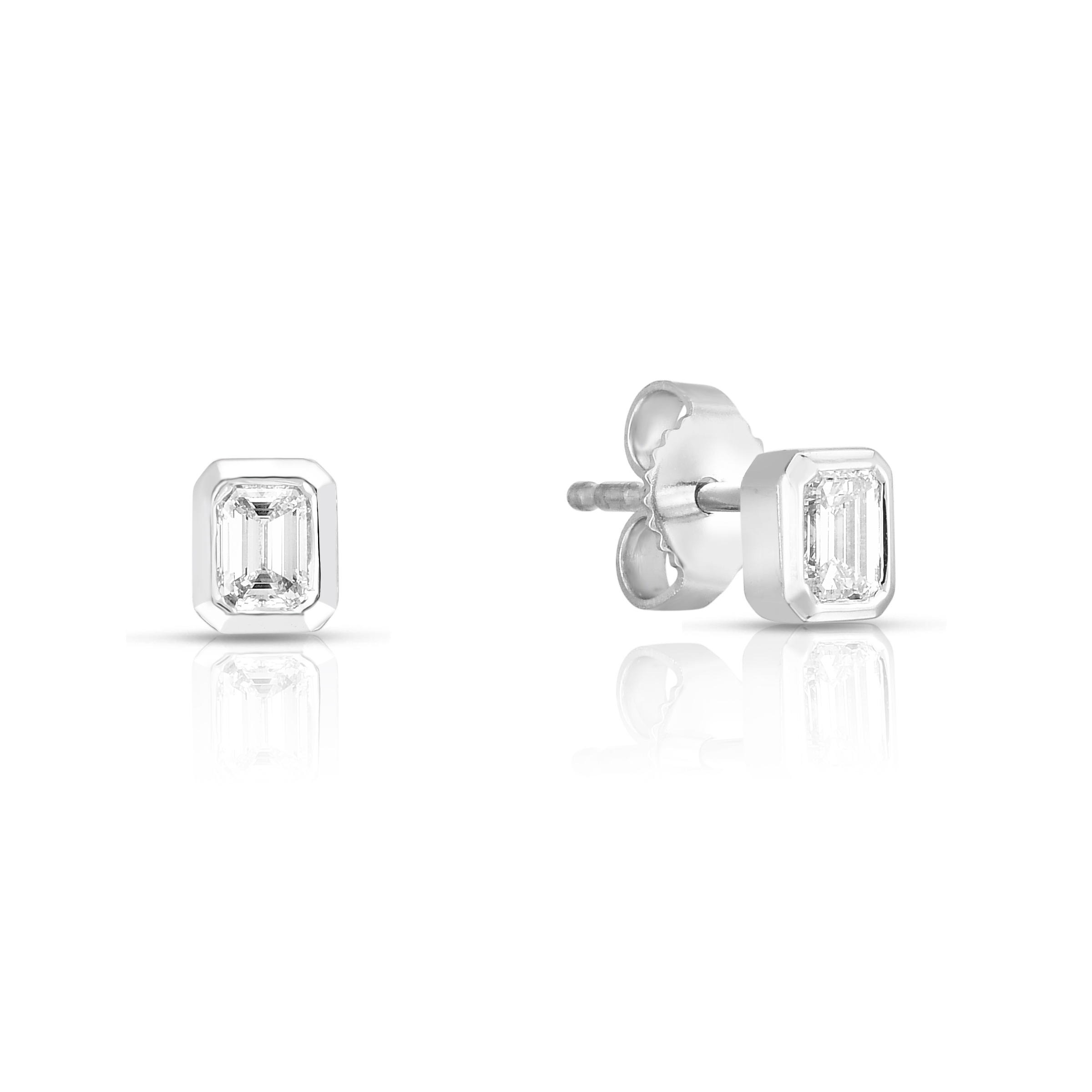 18k White Gold Gold Classic Diamond Emerald Cut Solitaire Earrings