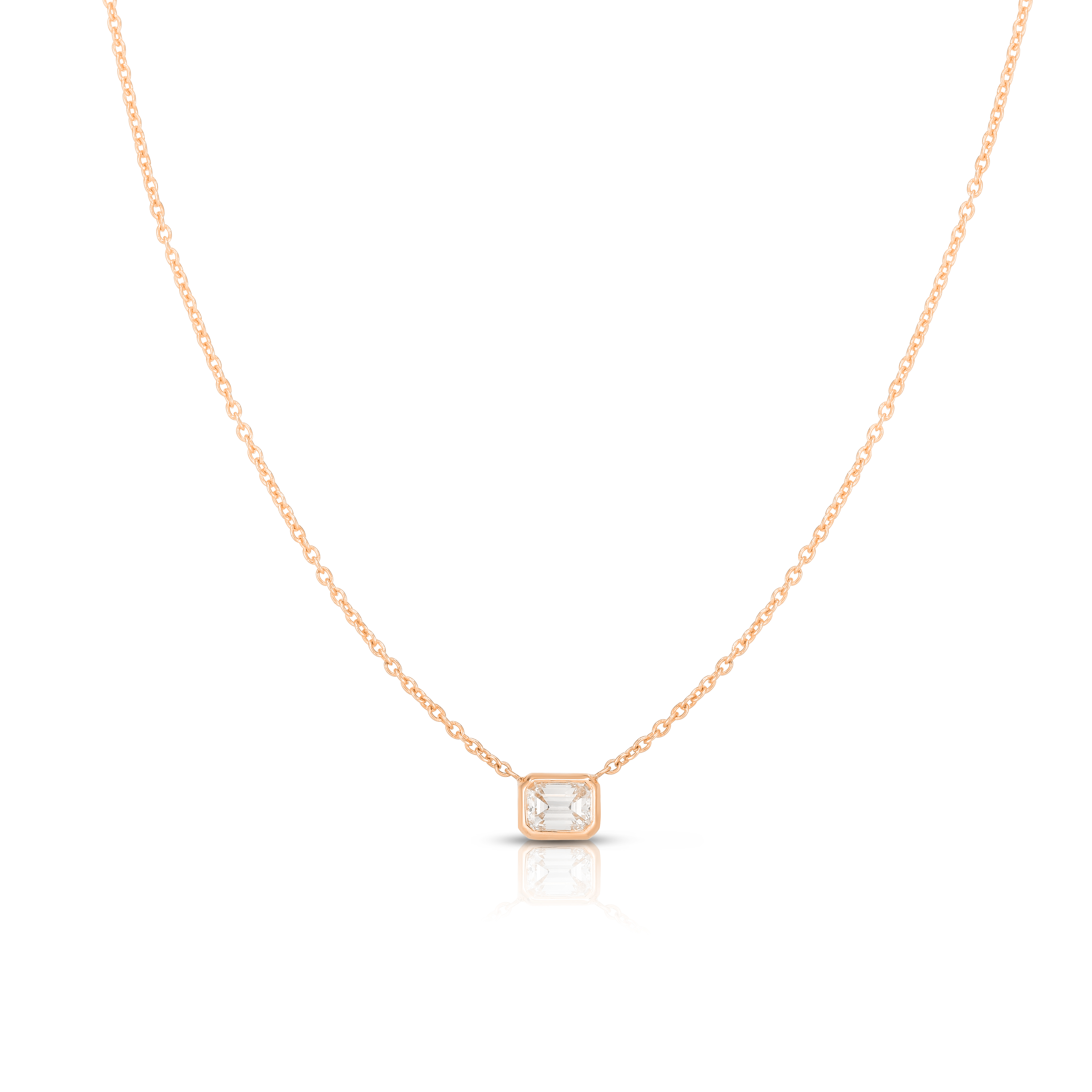 18k Rose Gold Gold Diamonds By The Inch Emerald Cut Solitaire Necklace