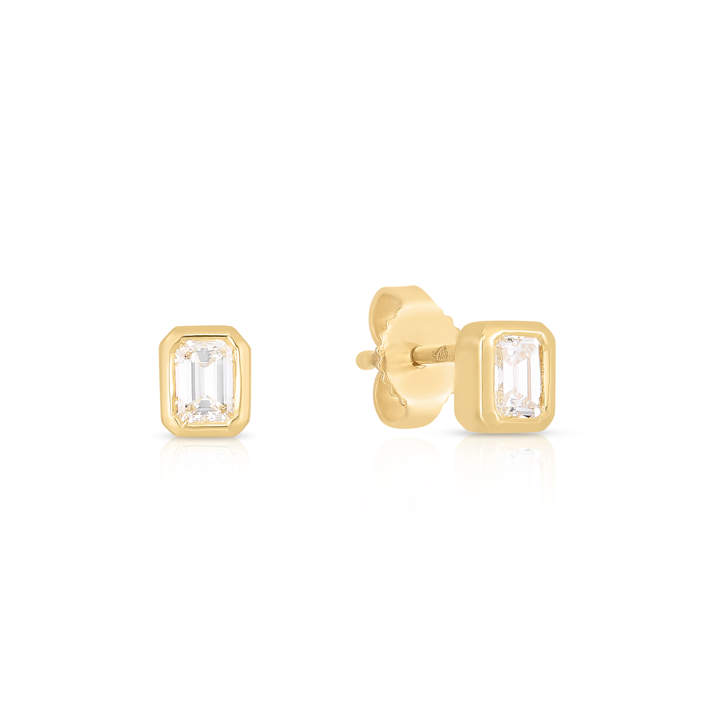 18k Yellow Gold Gold Classic Diamond Emerald Cut Solitaire Earrings