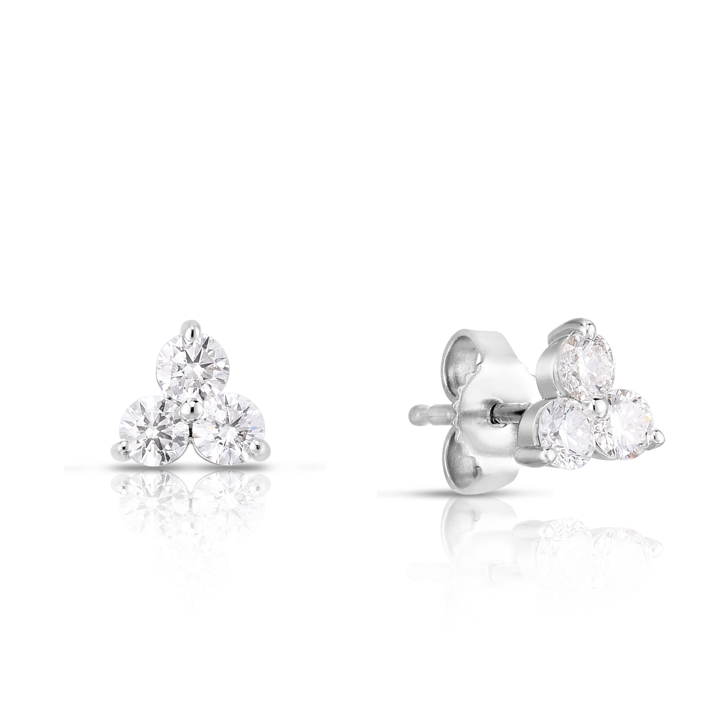 18k White Gold Tiny Treasures Small Three Stone Cluster Stud Earrings