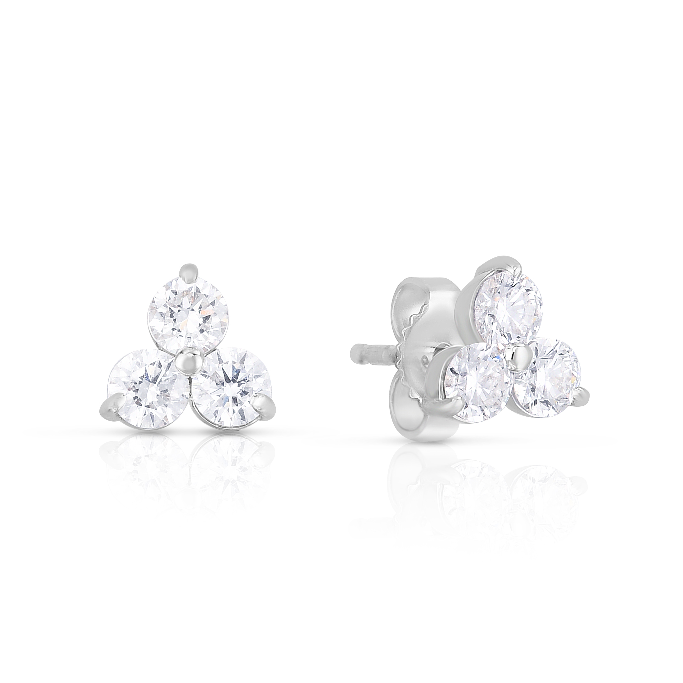 18k White Gold Tiny Treasures Medium Three Stone Cluster Stud Earrings