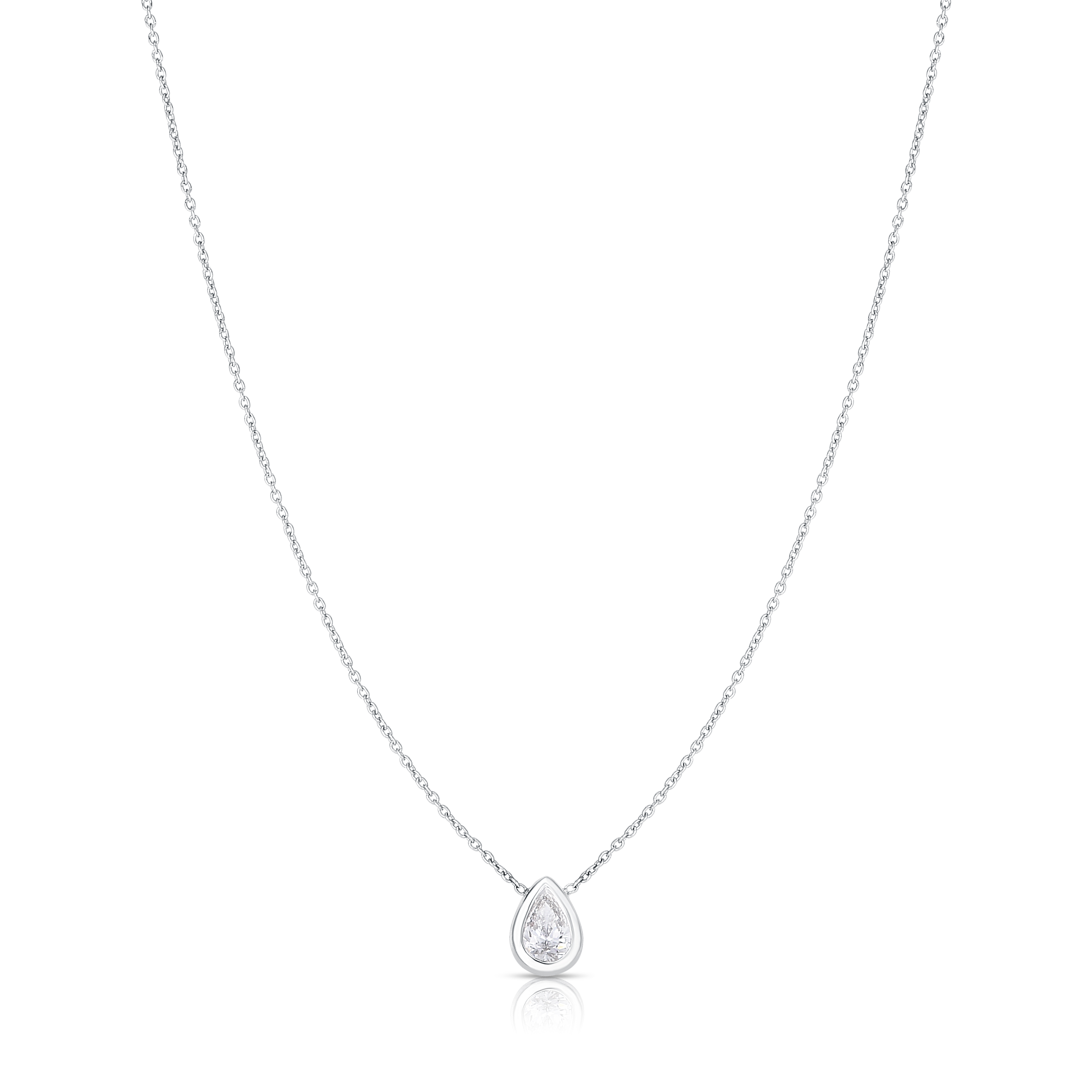 18k White Gold Diamonds By The Inch Pear Cut Solitaire Necklace