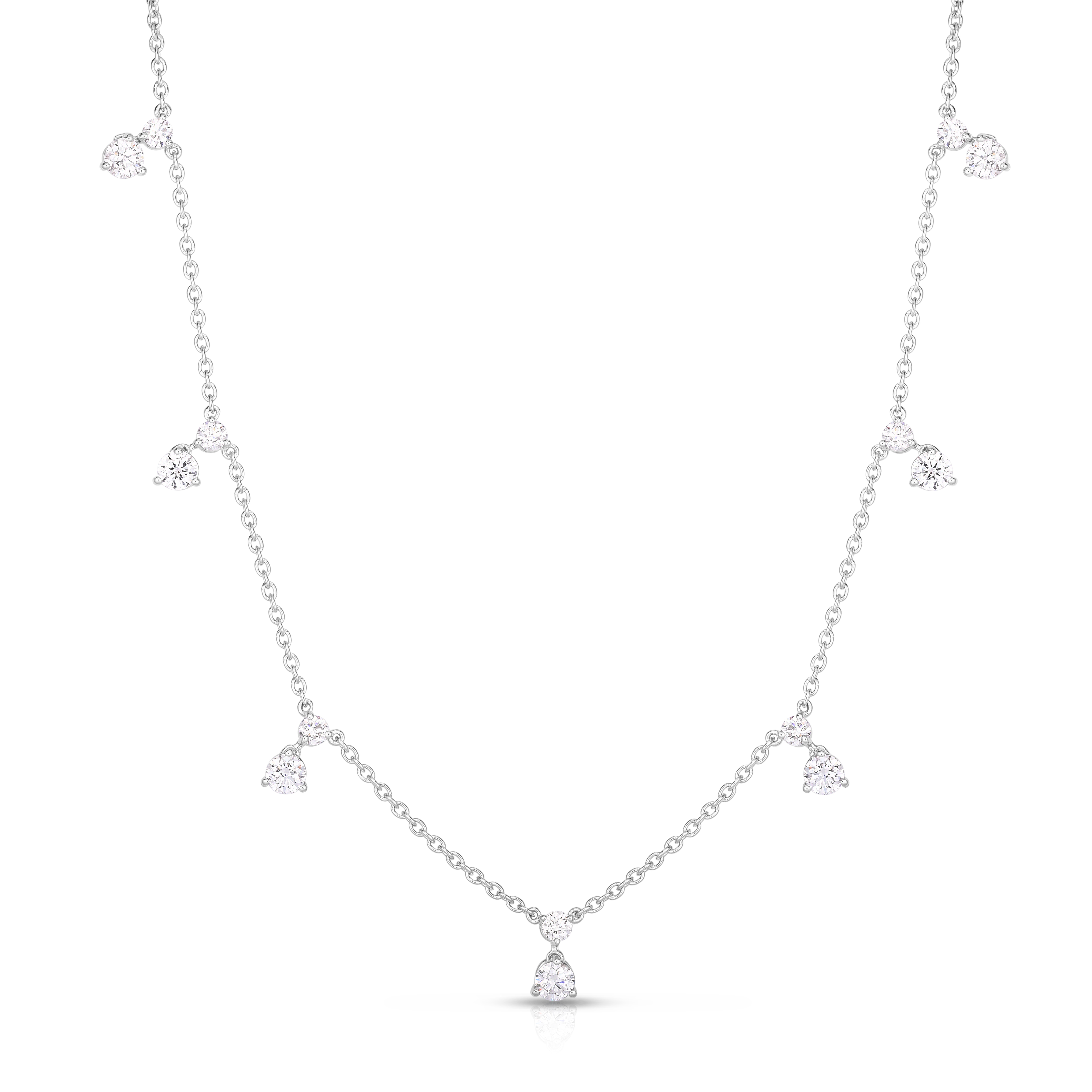 18k White Gold Diamonds By The Inch Dangling 7 Station Necklace