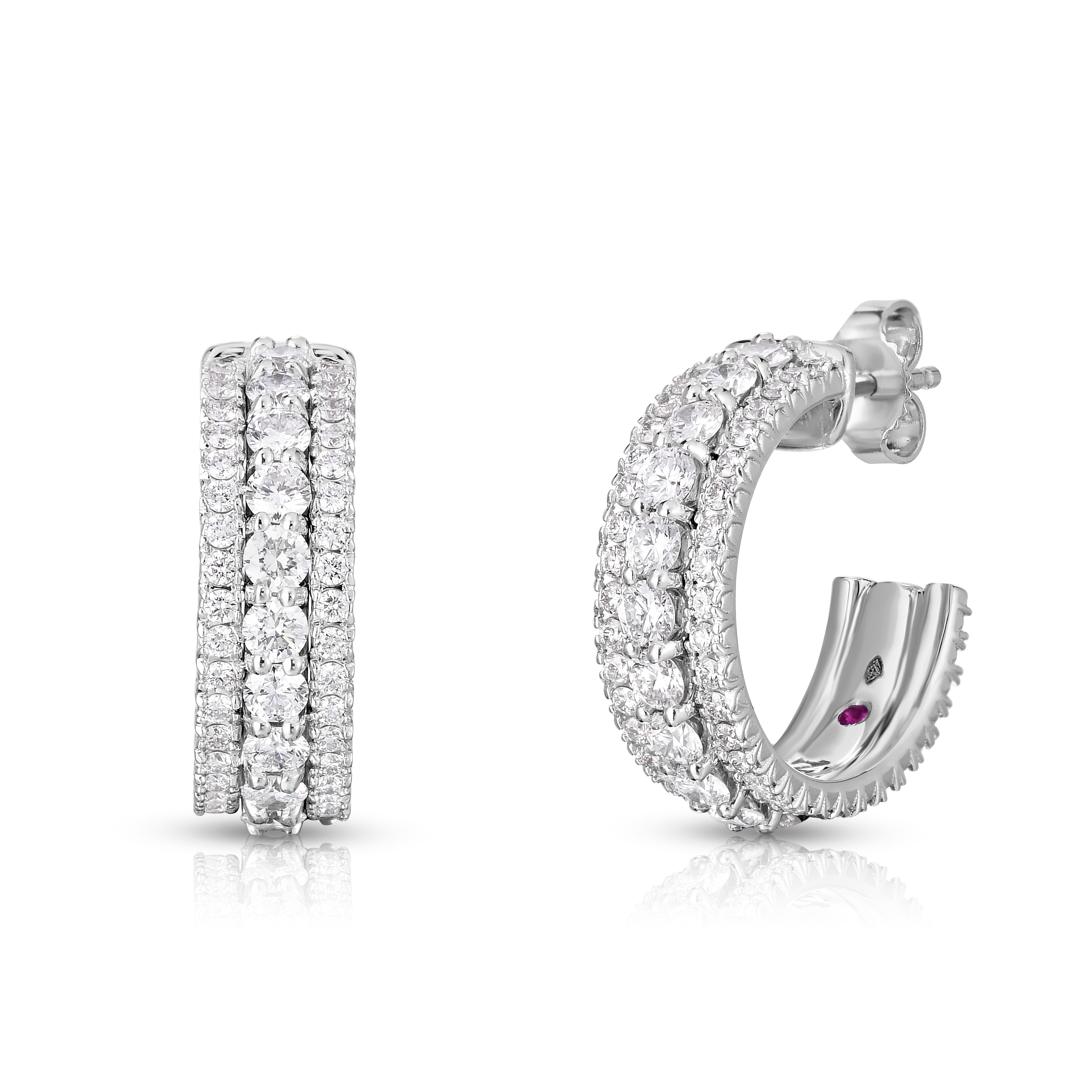 18k White Gold Siena Diamond Three Row Diamond Hoop Earrings