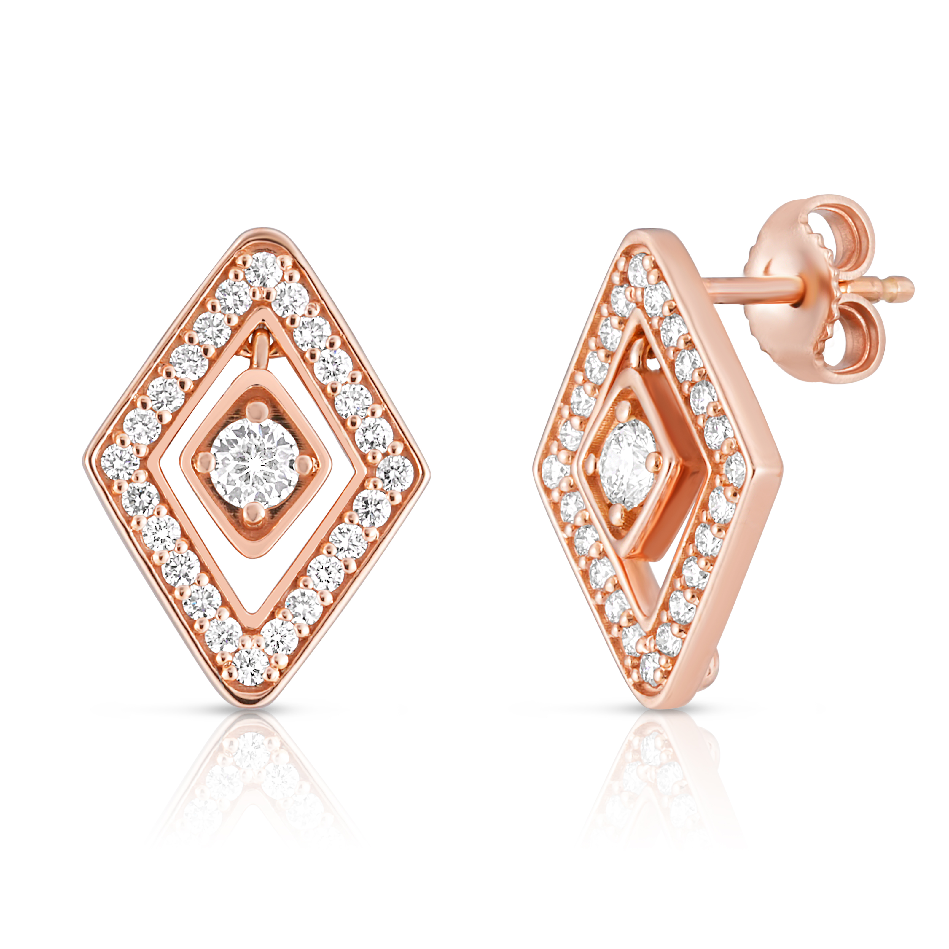18k Rose Gold Diamante Diamond Stud Earrings