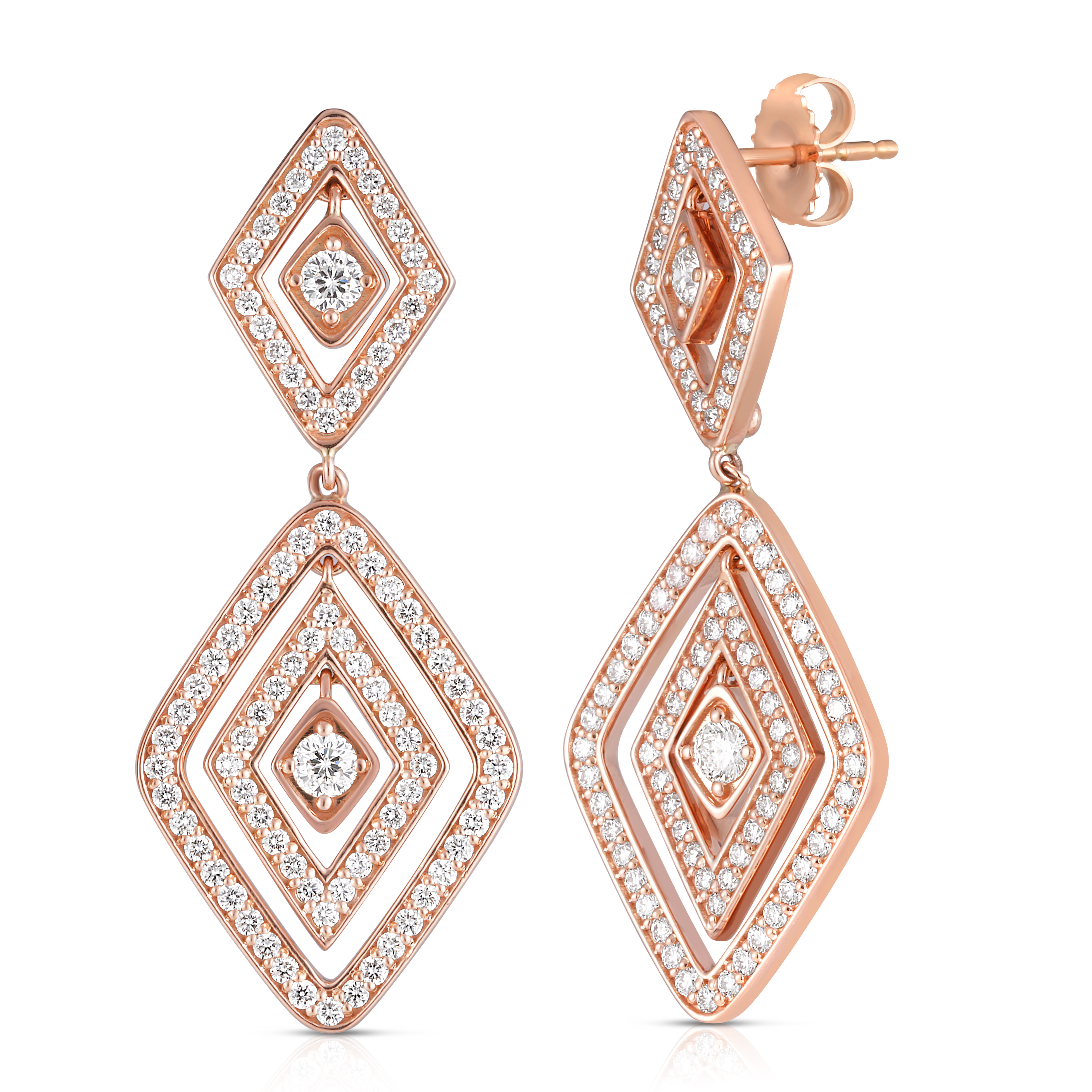 18k Rose Gold Diamante Diamond Dangle Earrings