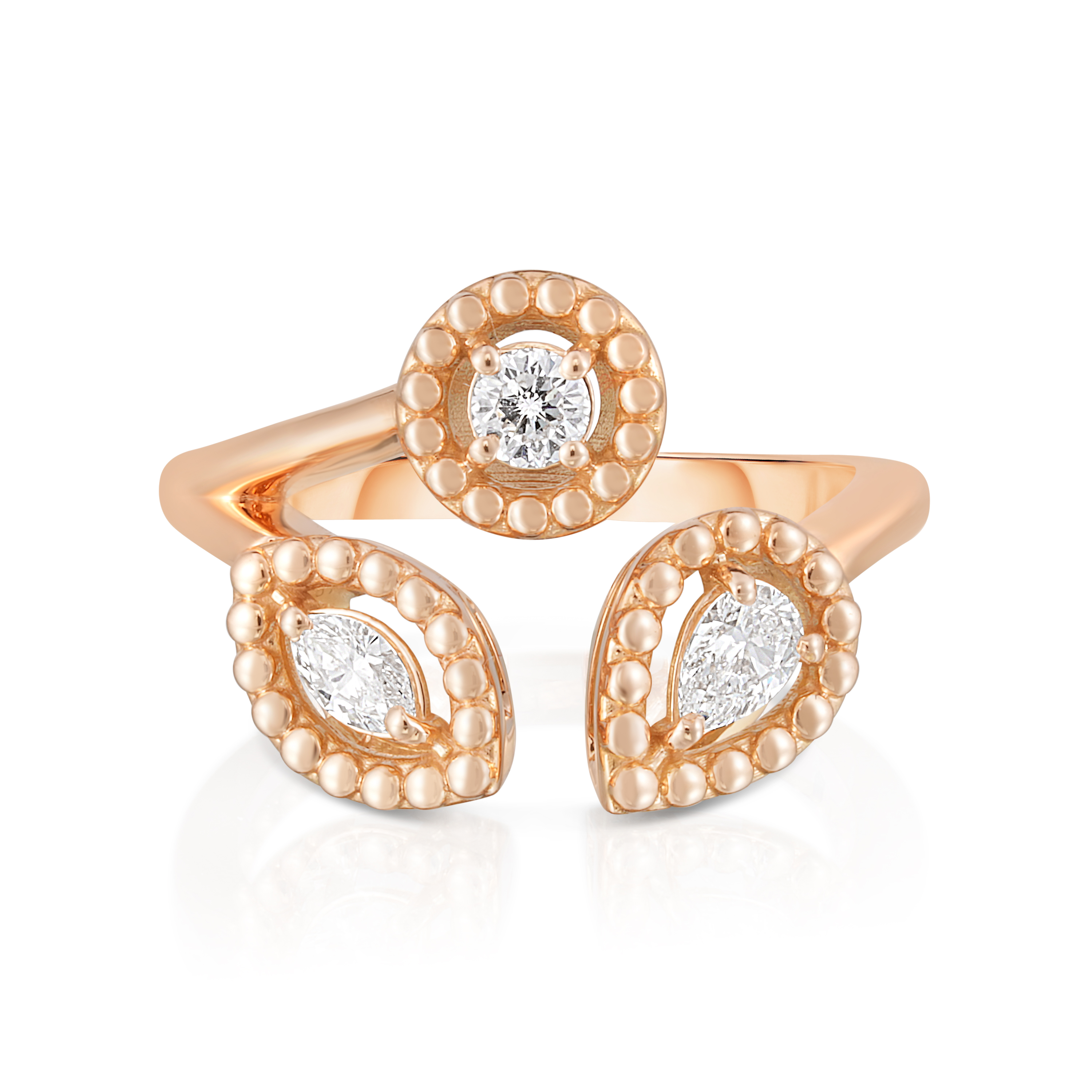 18k Rose Gold Dolcetto Three Stone Diamond Ring