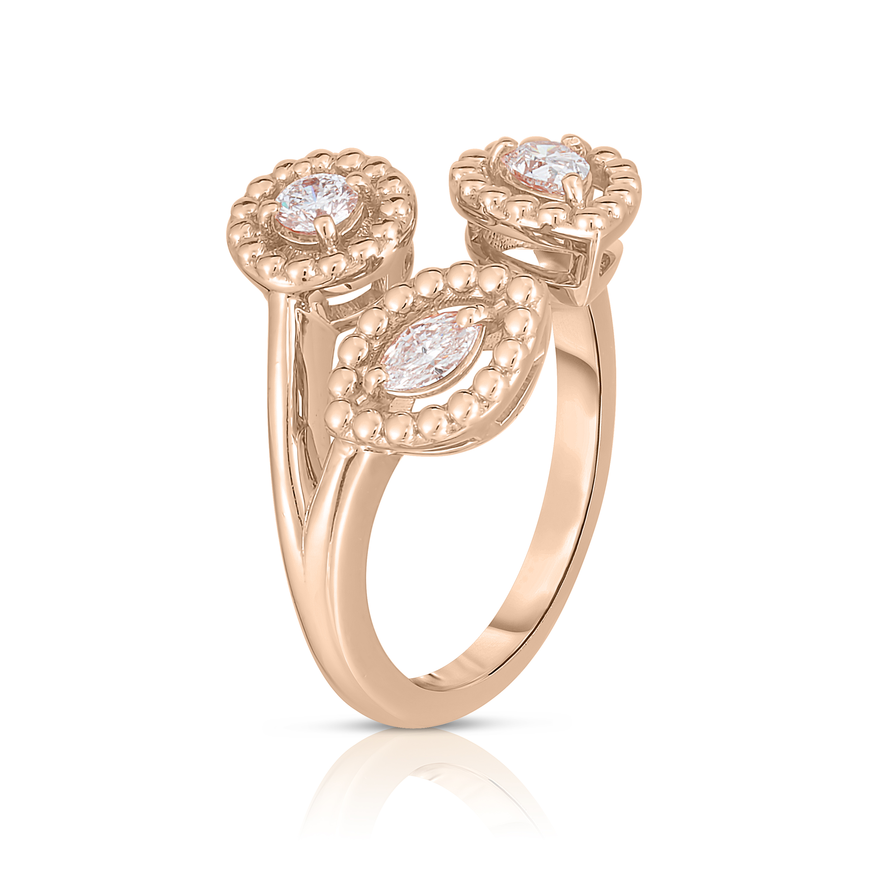 18k Rose Gold Dolcetto Three Stone Diamond Ring