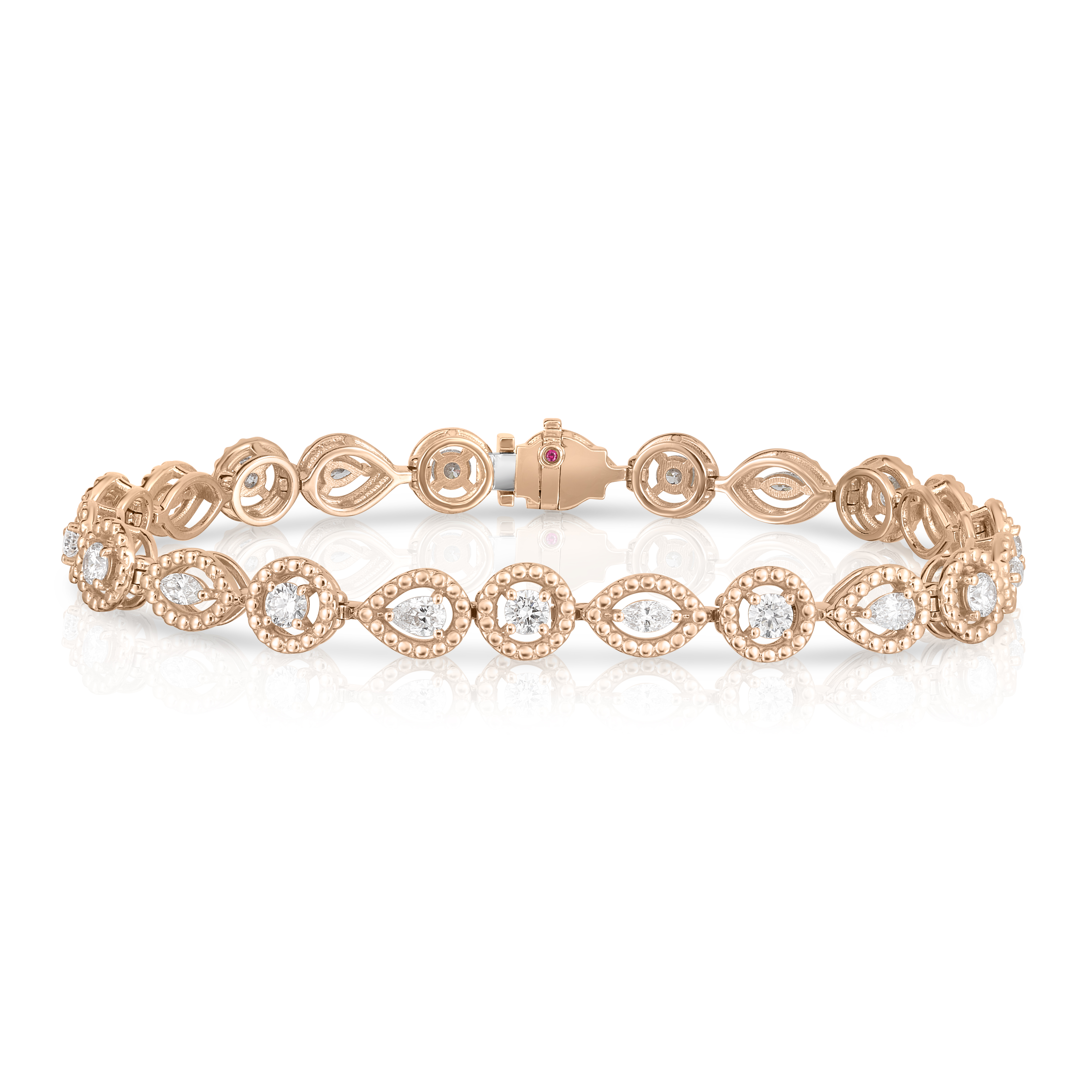 18k Rose Gold Dolcetto Alternating Three Stone Diamond Bracelet